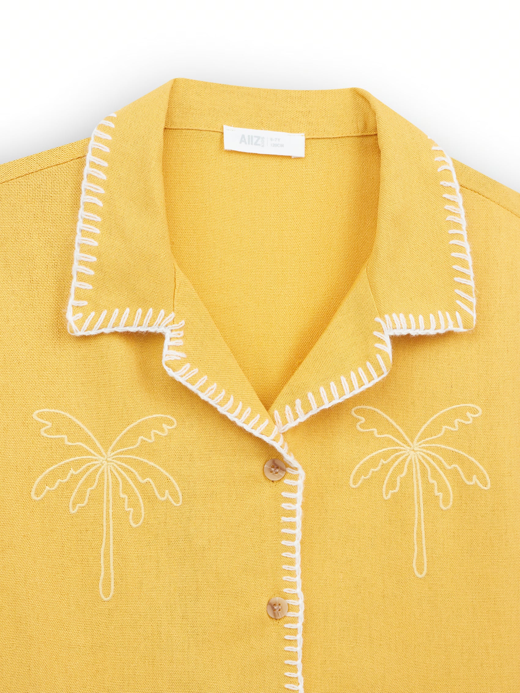 AIIZ Girl's Embroidered Camp Collar Shirt