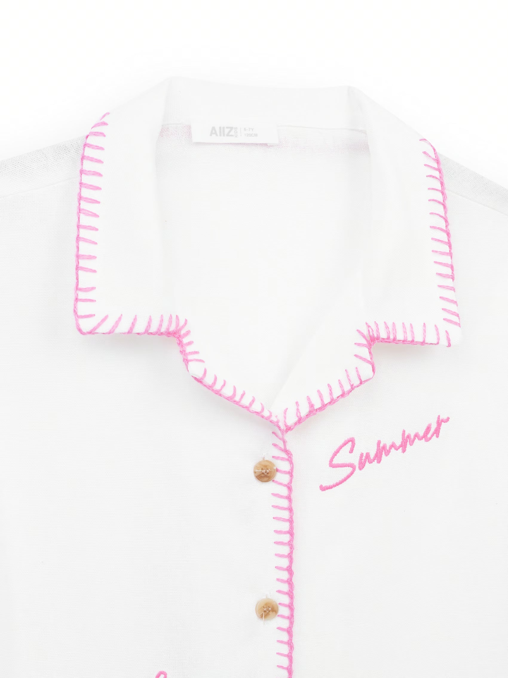 AIIZ Girl's Embroidered Camp Collar Shirt