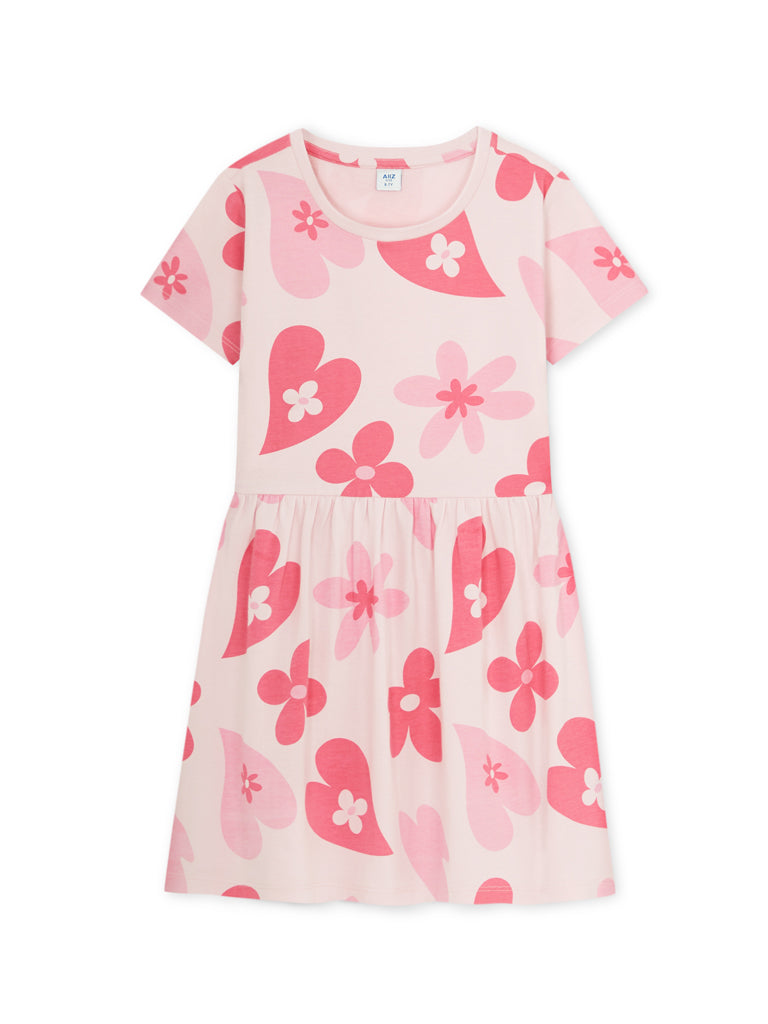 AIIZ Girl's Printed Jersey Dress (Pink / 4-5Y)