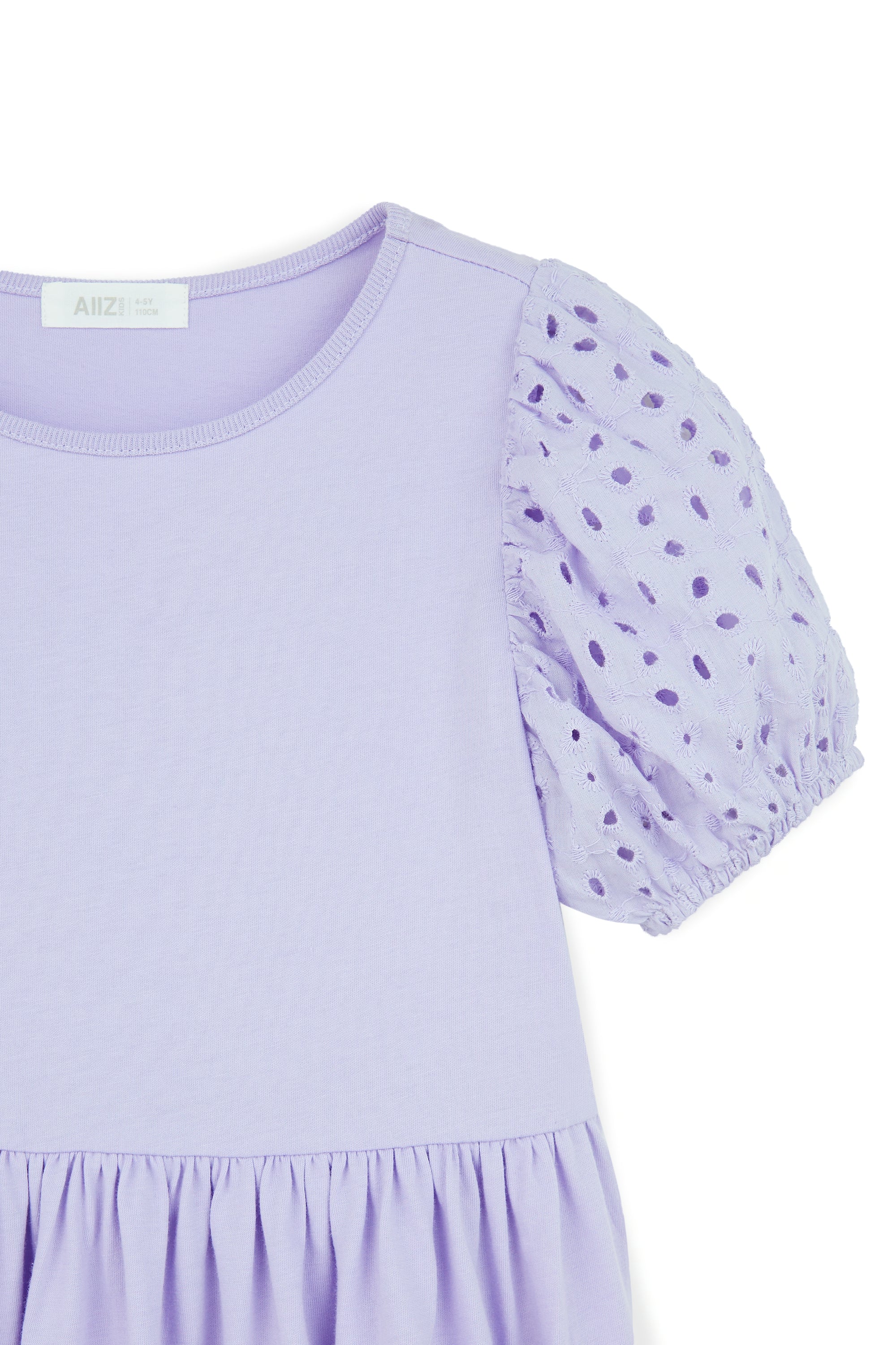 AIIZ Girl's Embroidered Puff Sleeve A-Line Dress