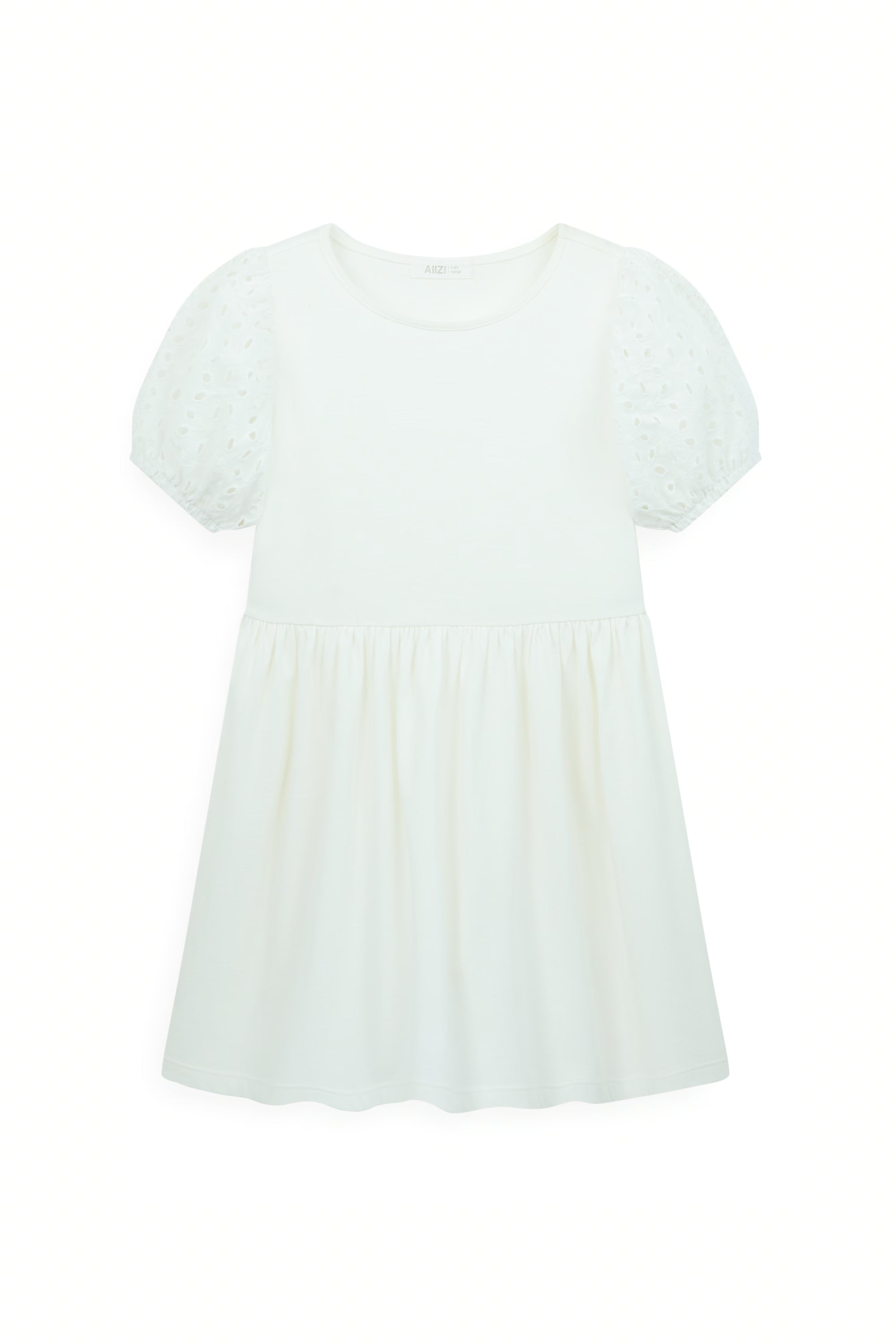 AIIZ Girl's Embroidered Puff Sleeve A-Line Dress