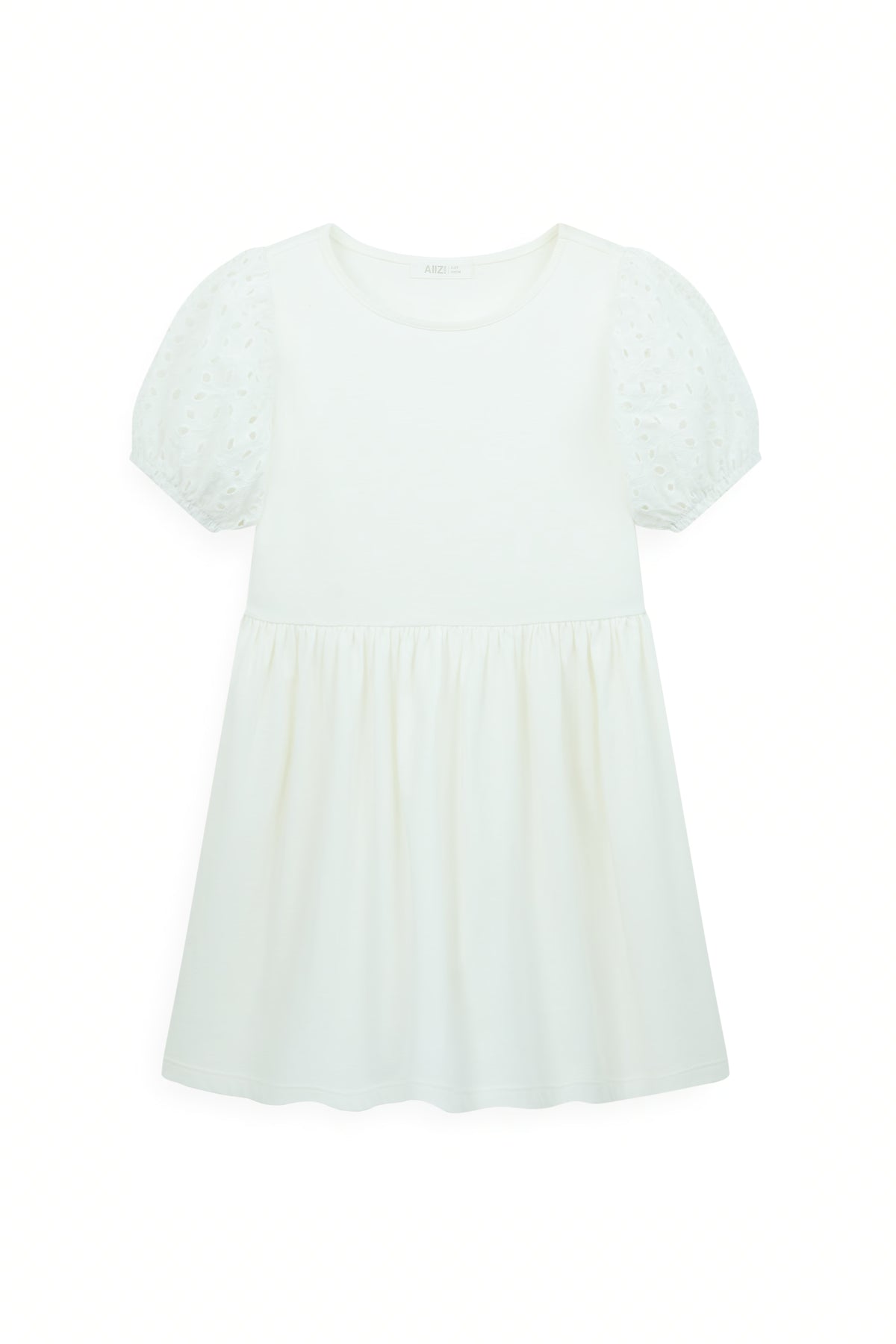 AIIZ Girl's Embroidered Puff Sleeve A-Line Dress (White / 3-4Y)