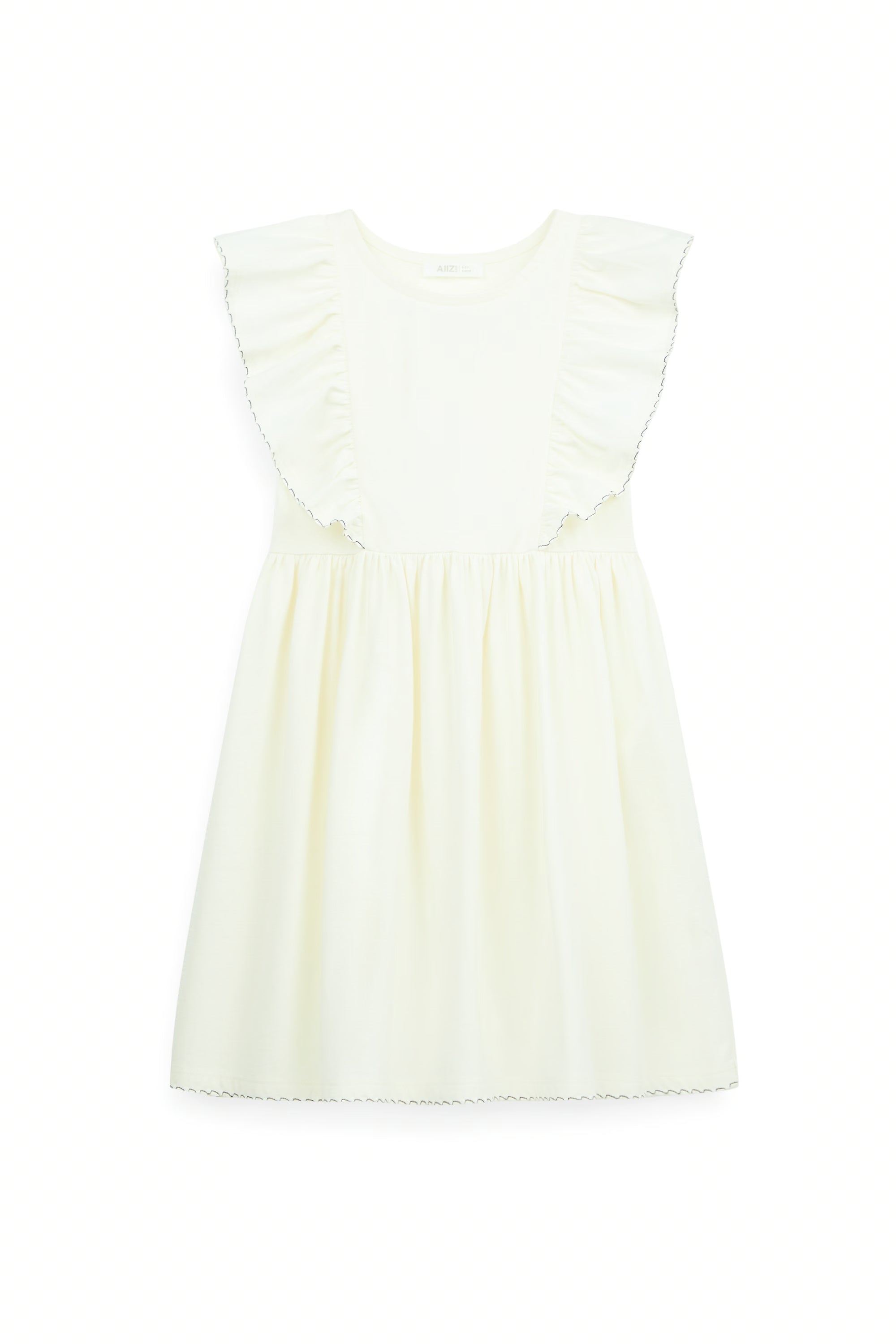 AIIZ Girl's Ruffled Topstitched Dress (Cream / 3-4Y)