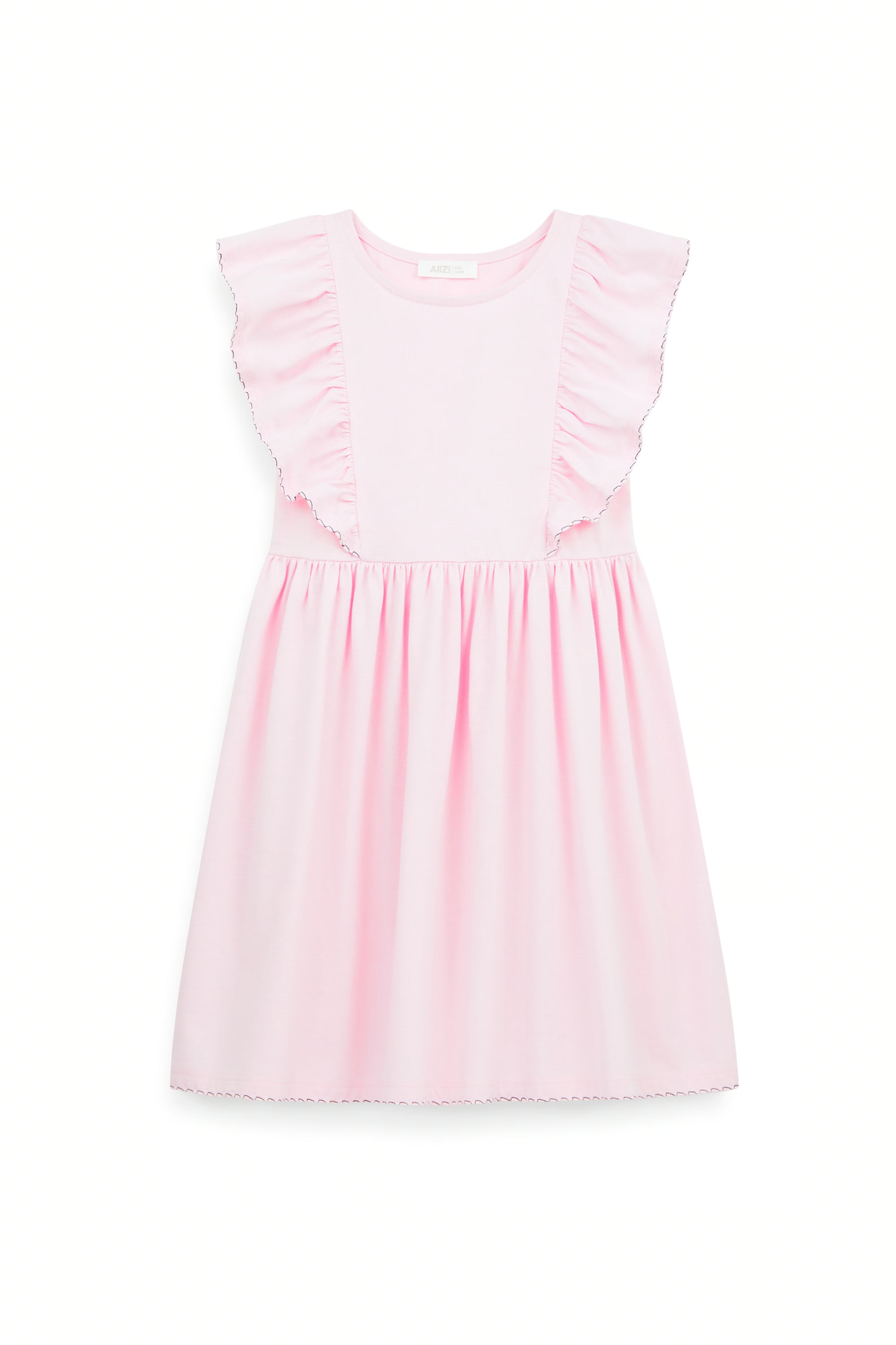 AIIZ Girl's Ruffled Topstitched Dress (Light Pink / 3-4Y)