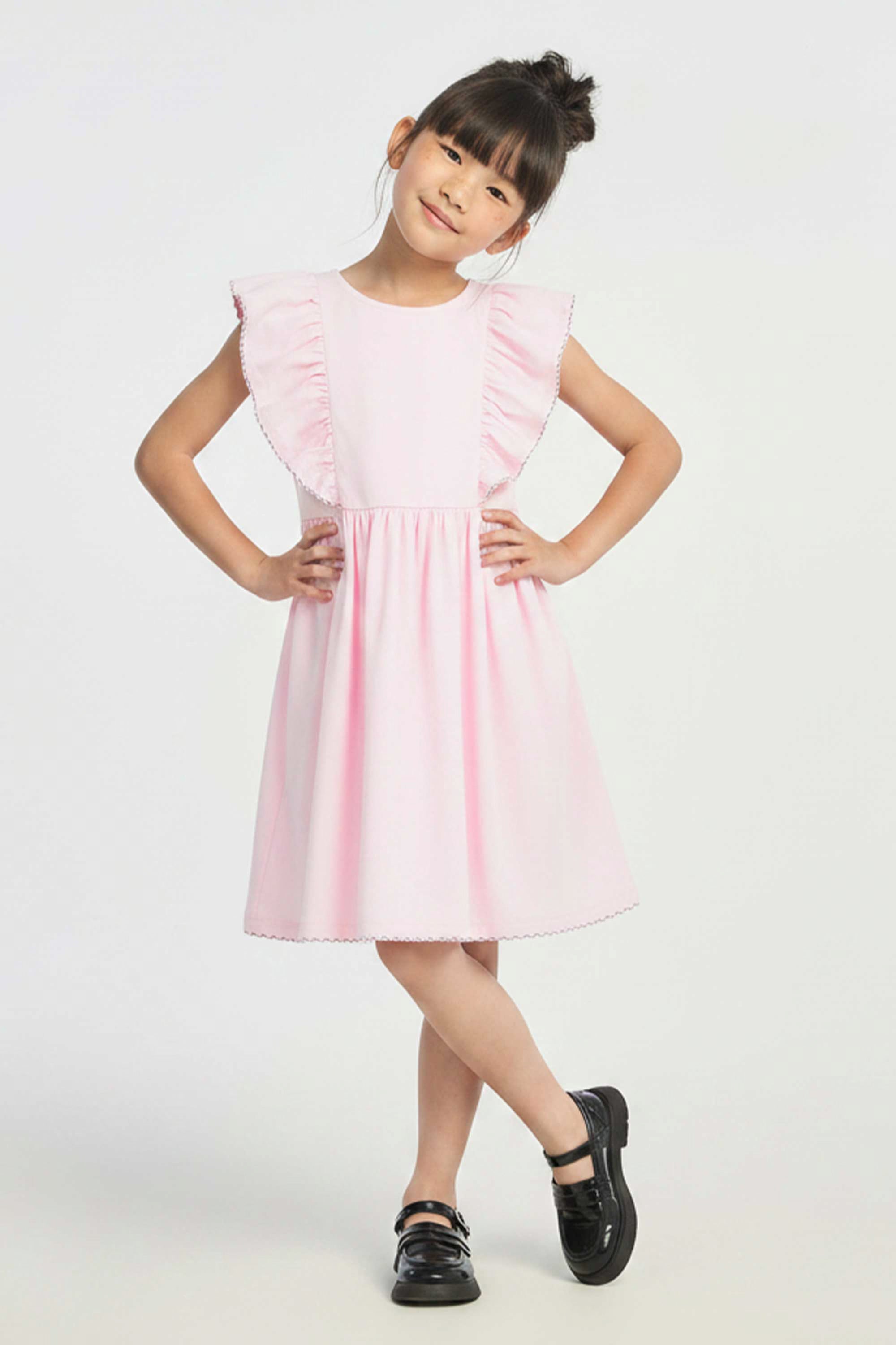 AIIZ Girl's Ruffled Topstitched Dress
