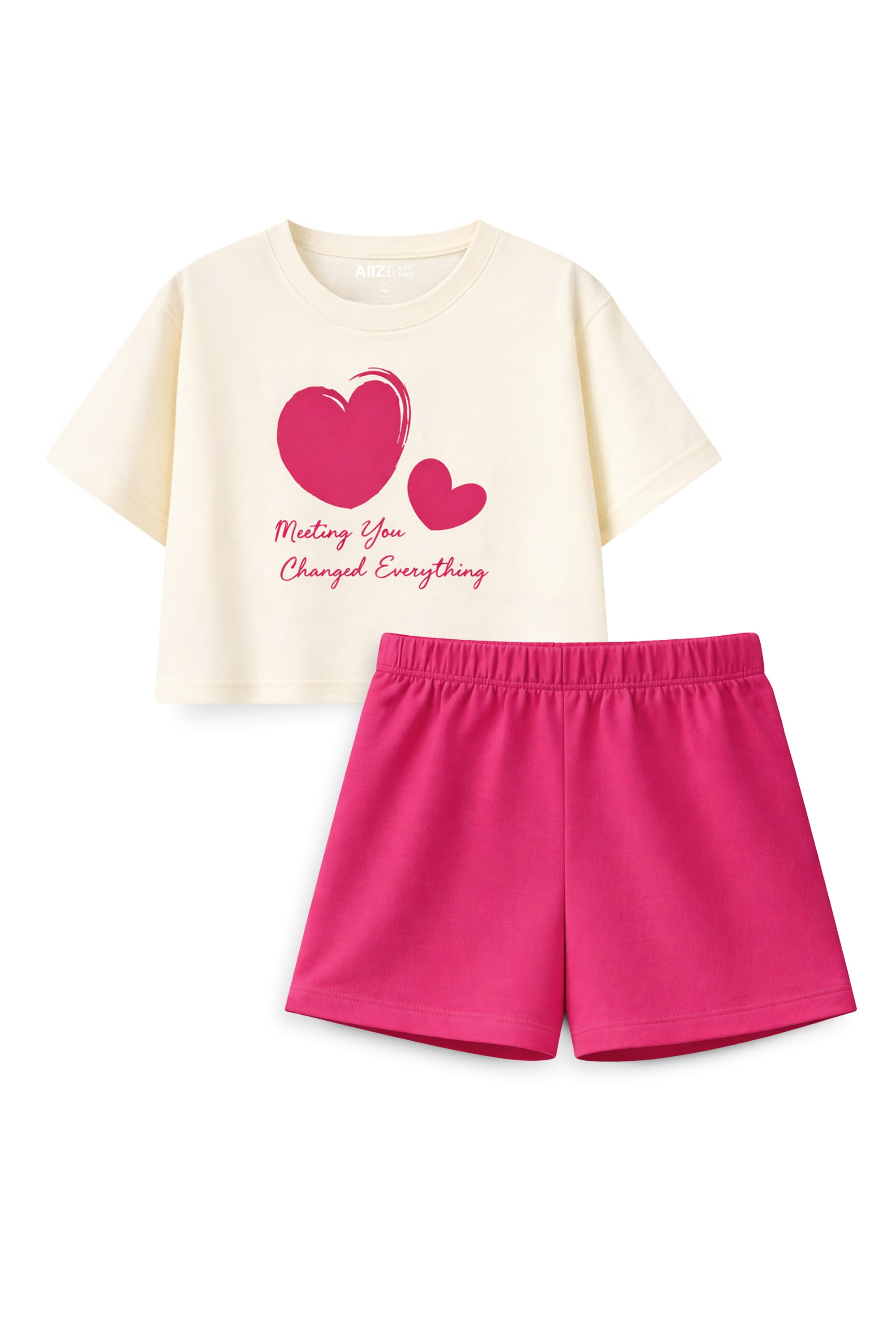 AIIZ Girl's 2-Piece T-Shirt and Shorts Set (Cream / 3-4Y)
