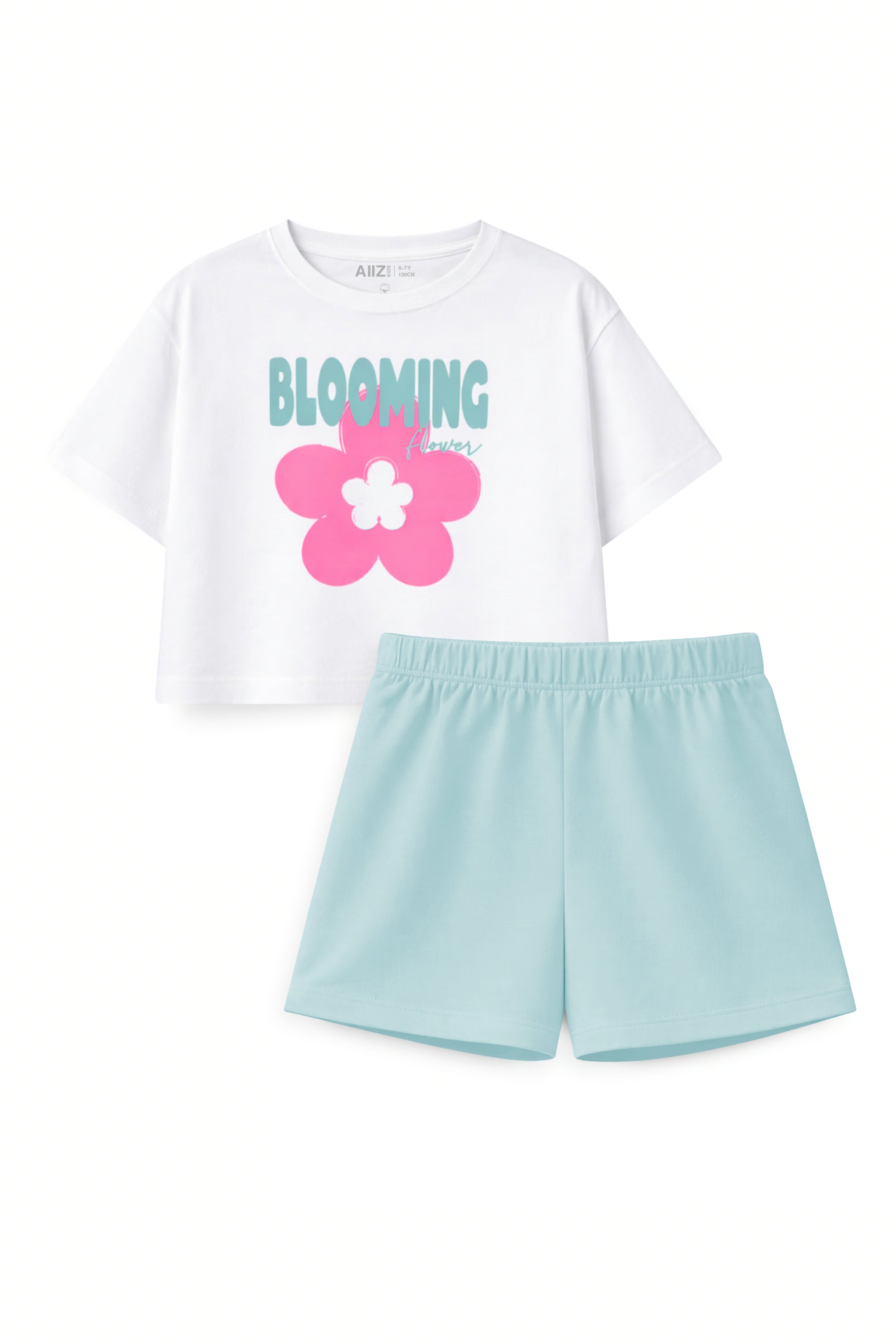 AIIZ Girl's 2-Piece T-Shirt and Shorts Set (White / 3-4Y)