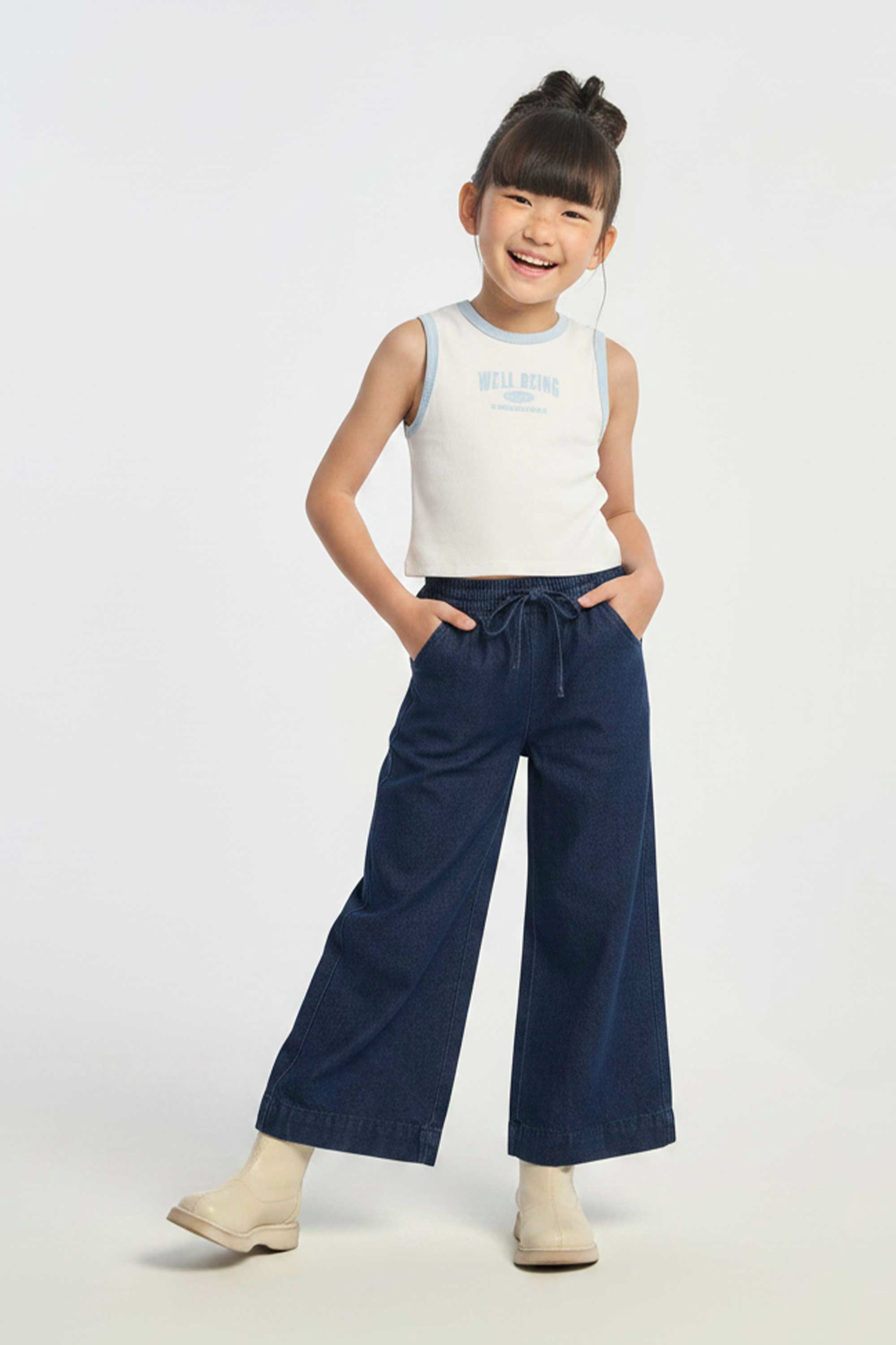 AIIZ Girl's Wide Leg Jeans (Dark Blue / 4-5Y)