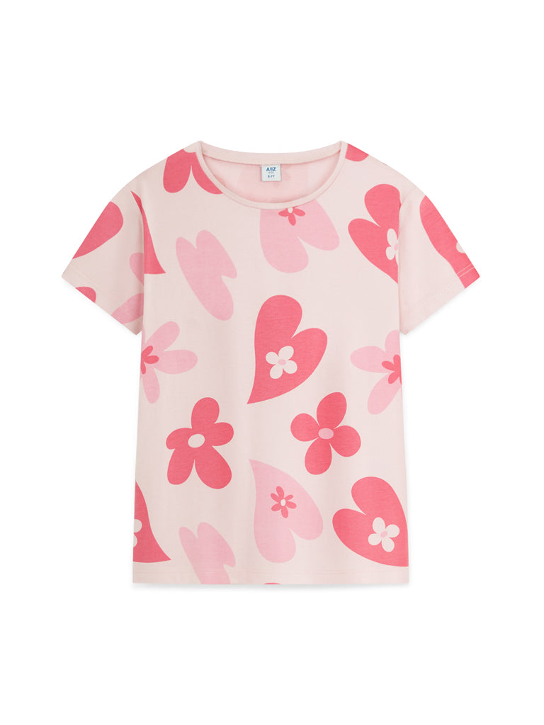 AIIZ Girl's Printed T-Shirt (Pink / 4-5Y)