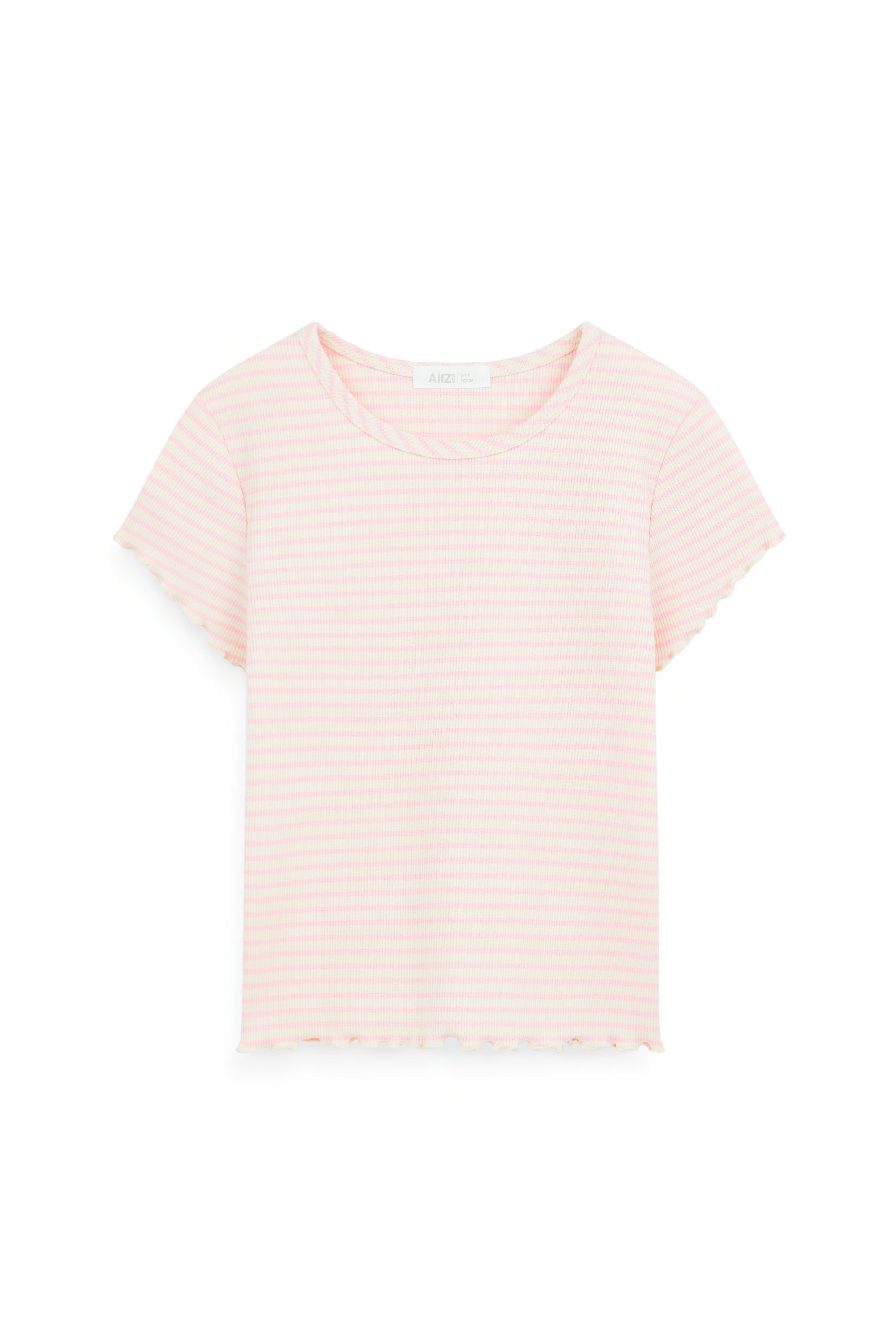 AIIZ Girl's Striped Ribbed T-Shirt (Pink / 4-5Y)