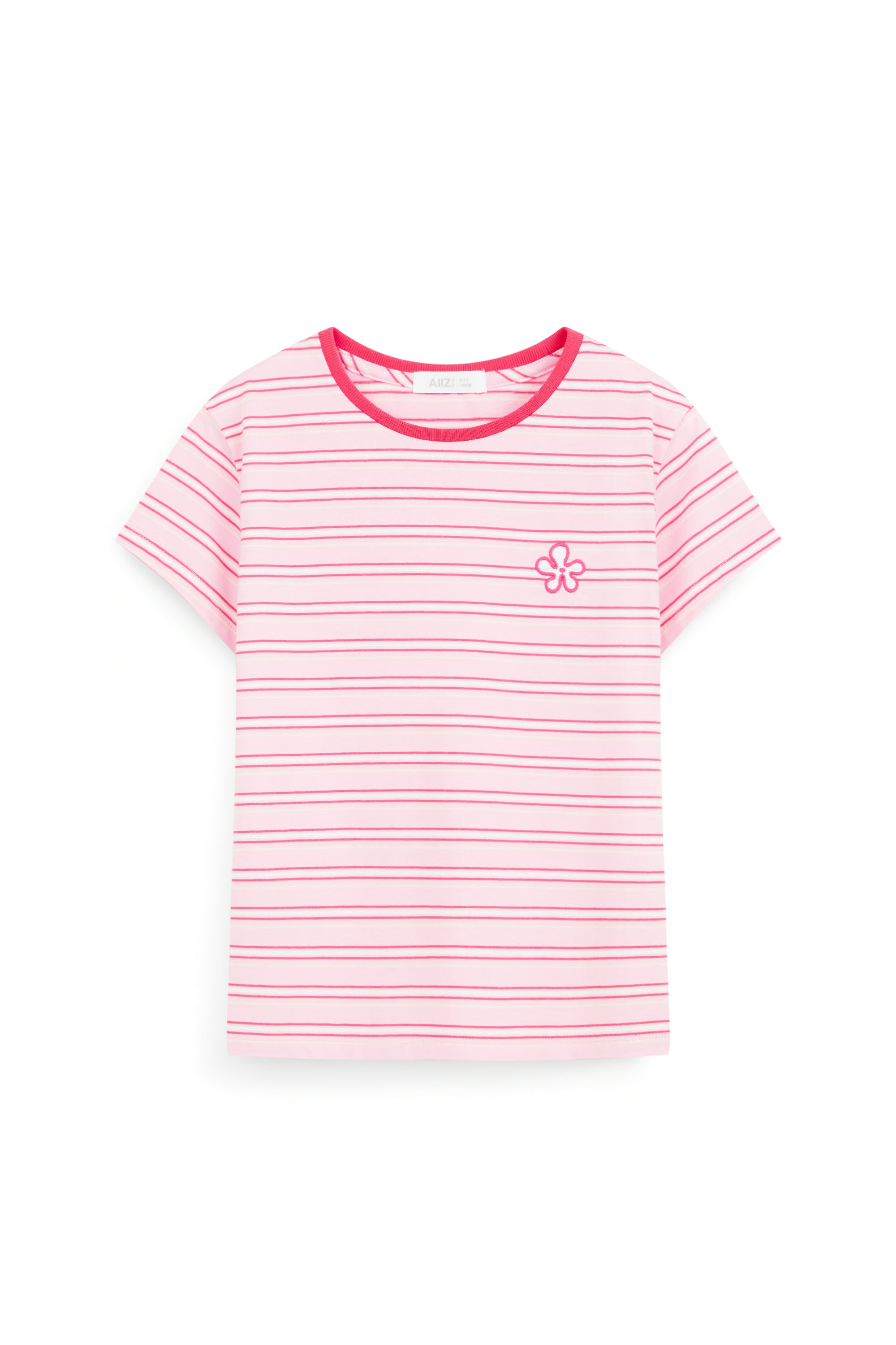 AIIZ Girl's Short Sleeve Striped T-Shirt (Pink / 4-5Y)