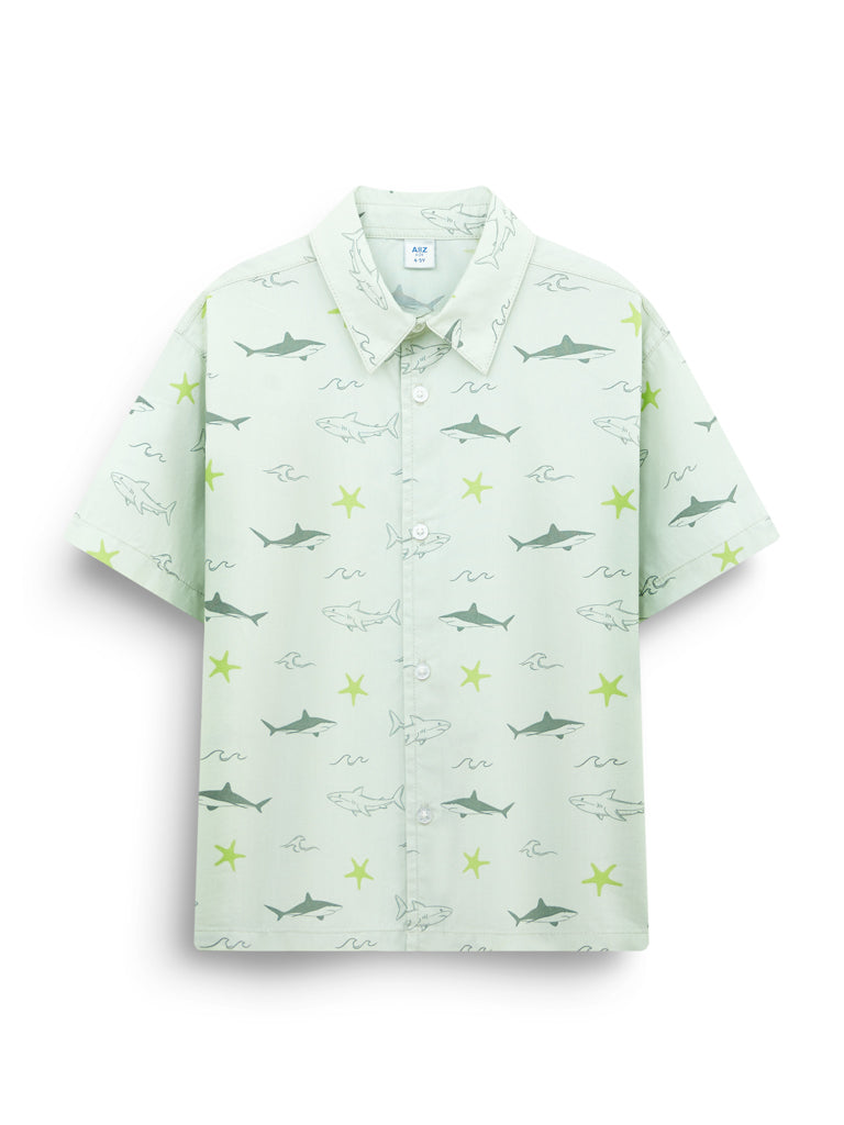 Boy’s Printed Short Sleeve Shirts (Light Green / 4-5Y)