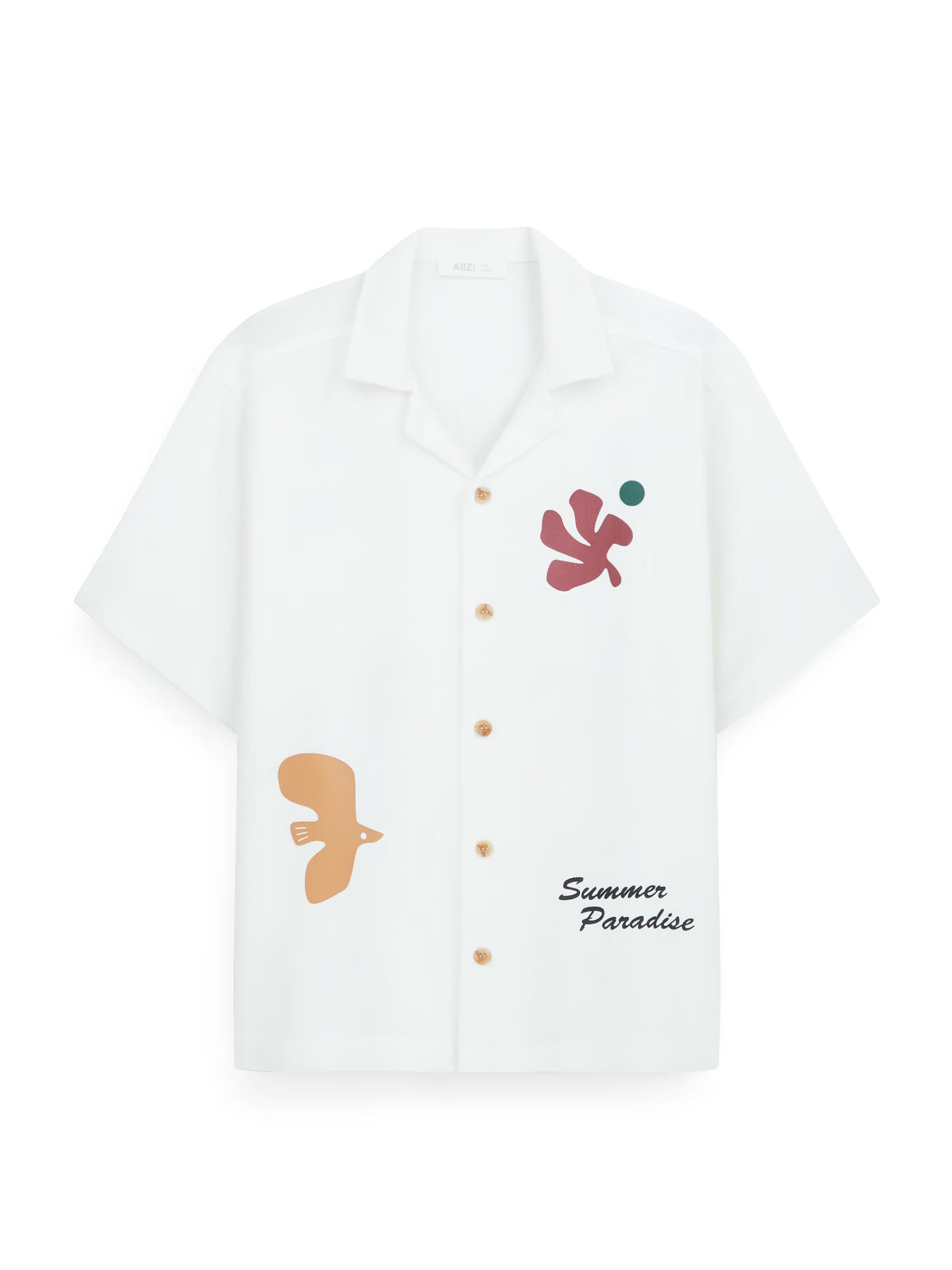 AIIZ Boy's Printed Camp Collar Shirt (Cream / 4-5Y)