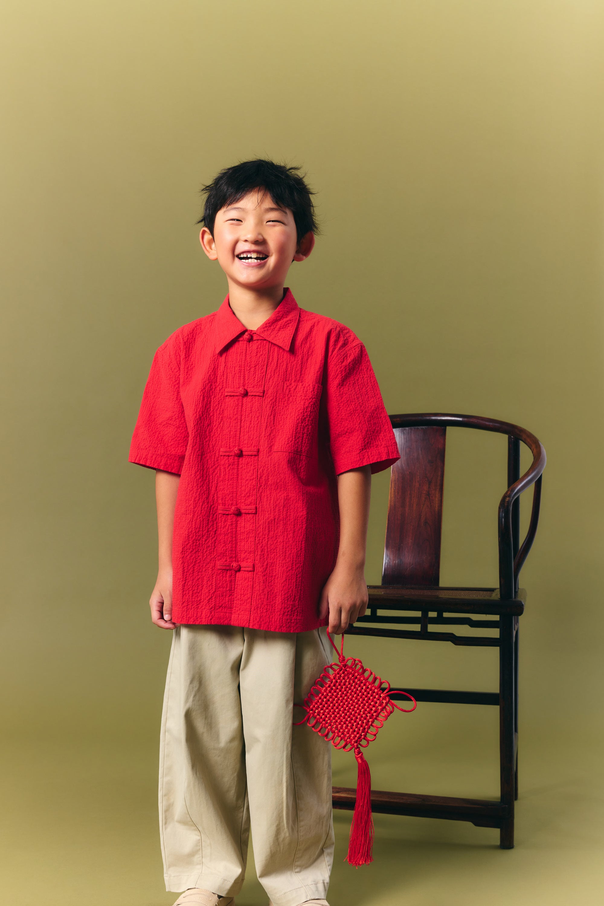 AIIZ Boy's Texture Shirt with Chinese Button Knot