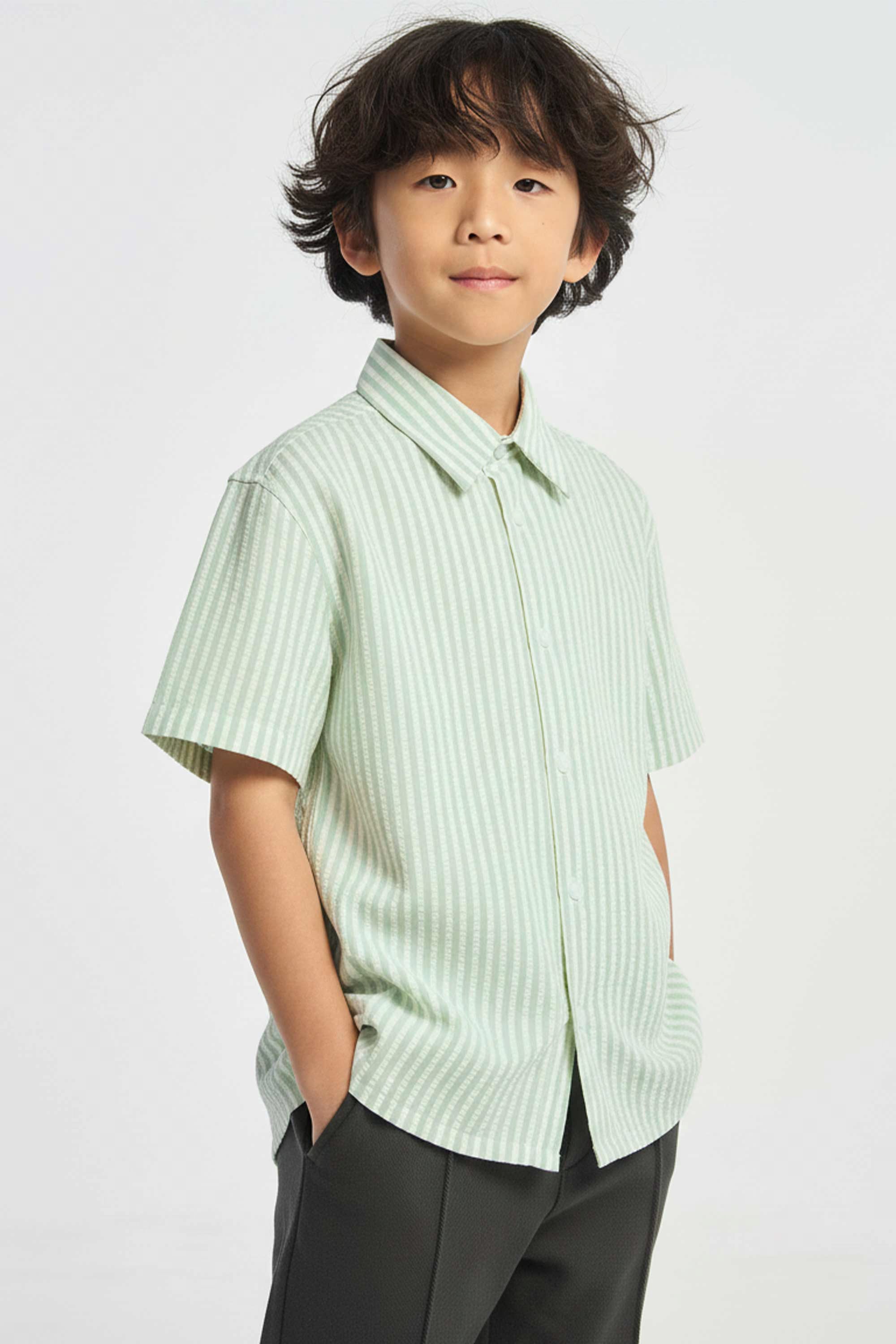 AIIZ Boy's Striped Short Sleeve Shirt