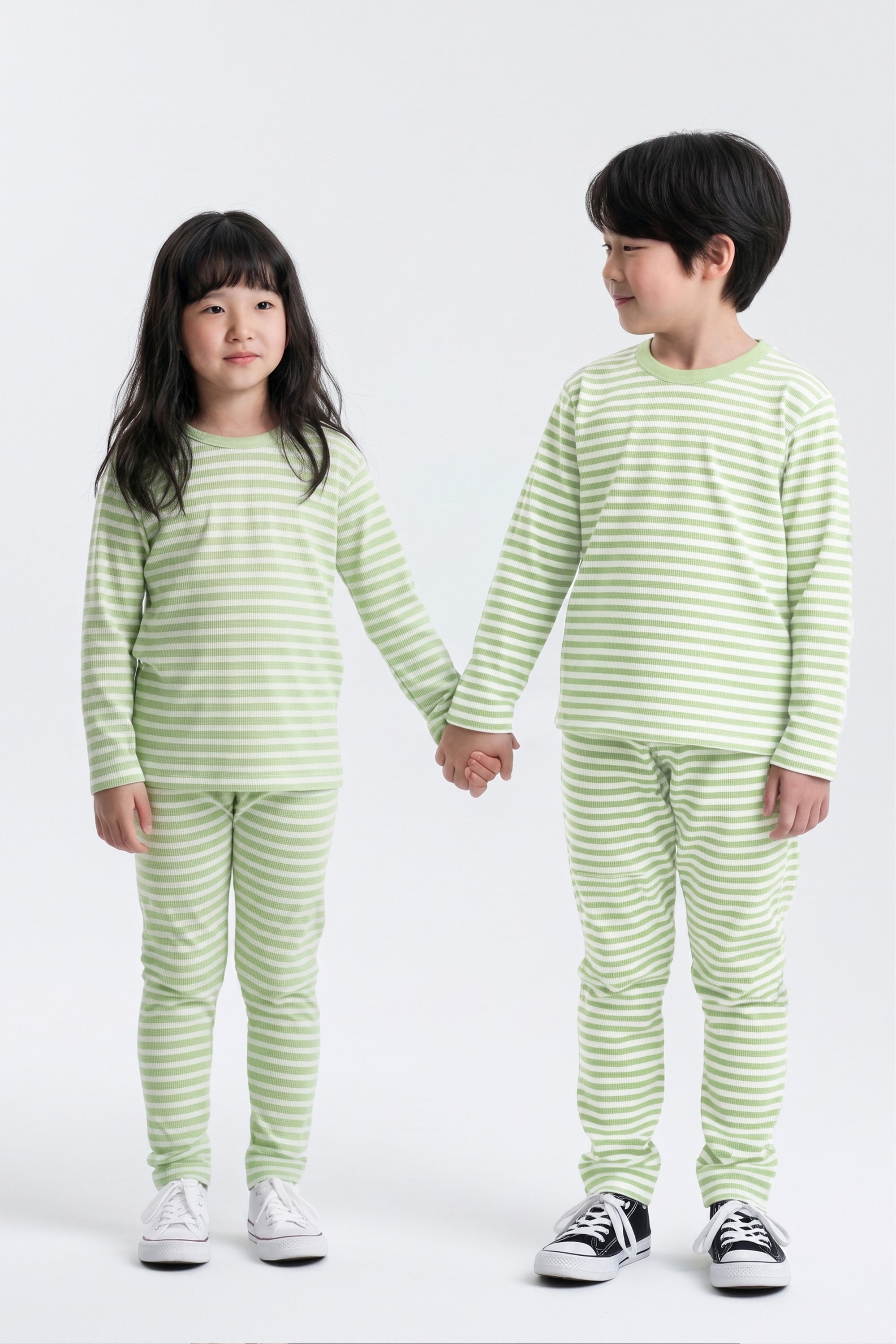 AIIZ Kids's Striped Pajama Set (Green / 3-4Y)
