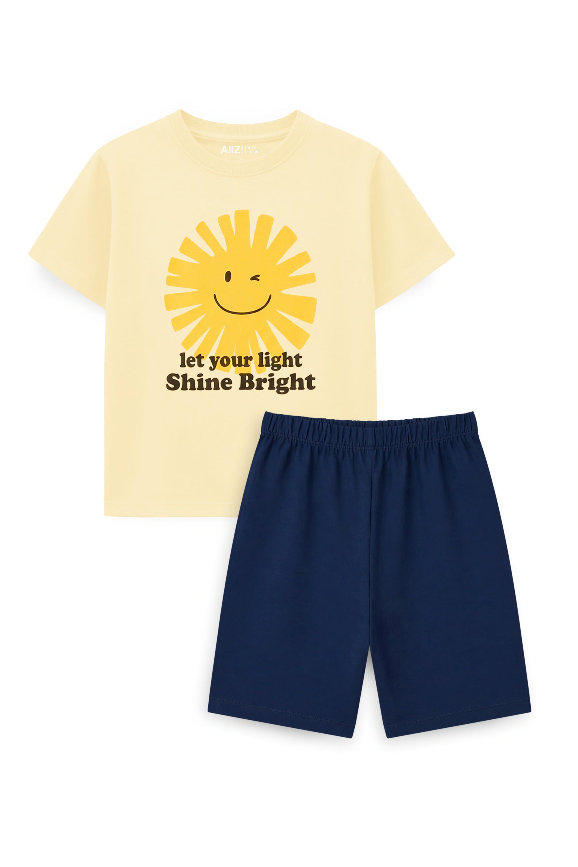 AIIZ Boy's 2-Piece T-Shirt and Shorts Set (Cream / 3-4Y)