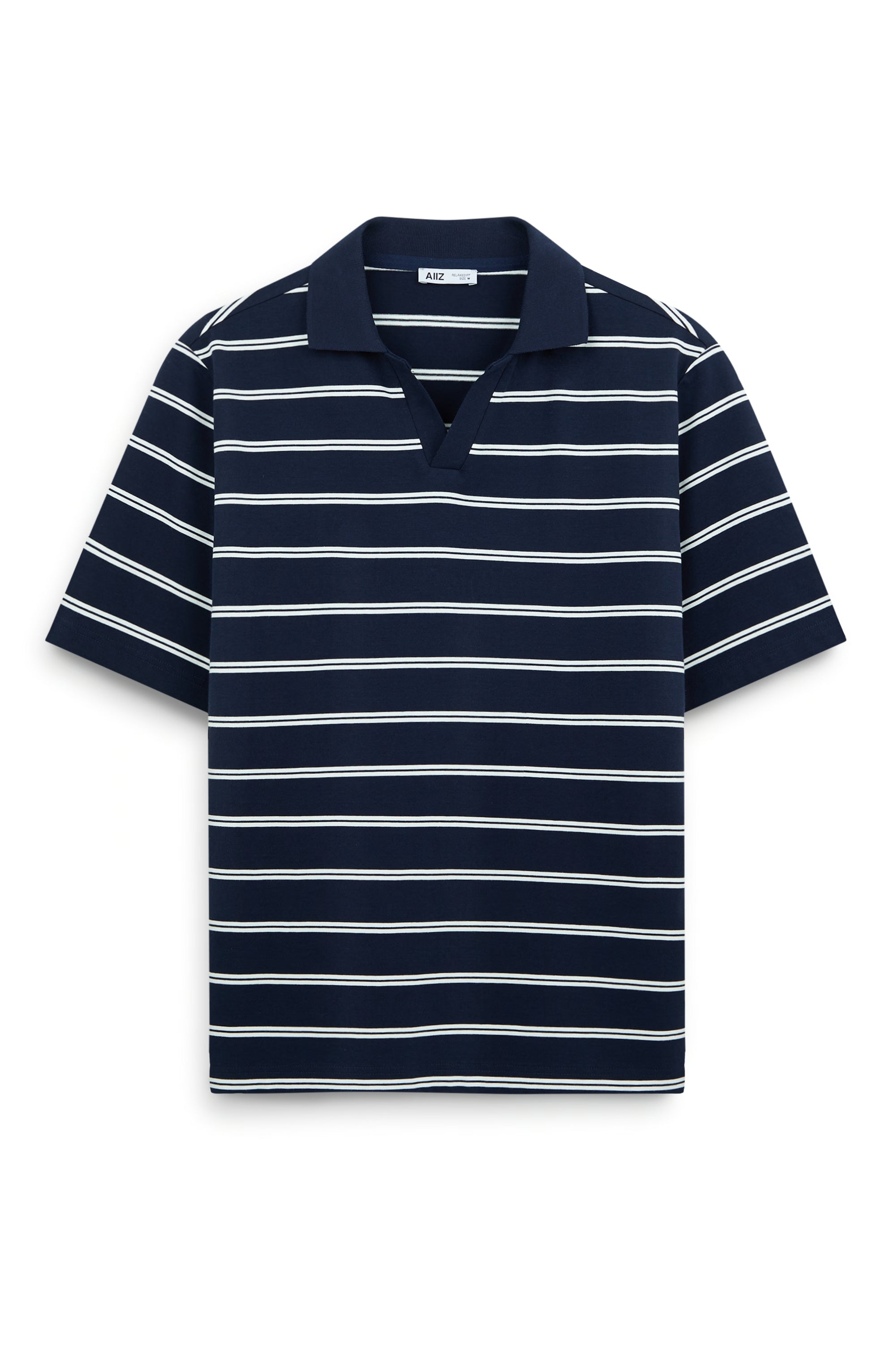 AIIZ Men’s Striped Open Collar Polo Shirt (Navy / S)