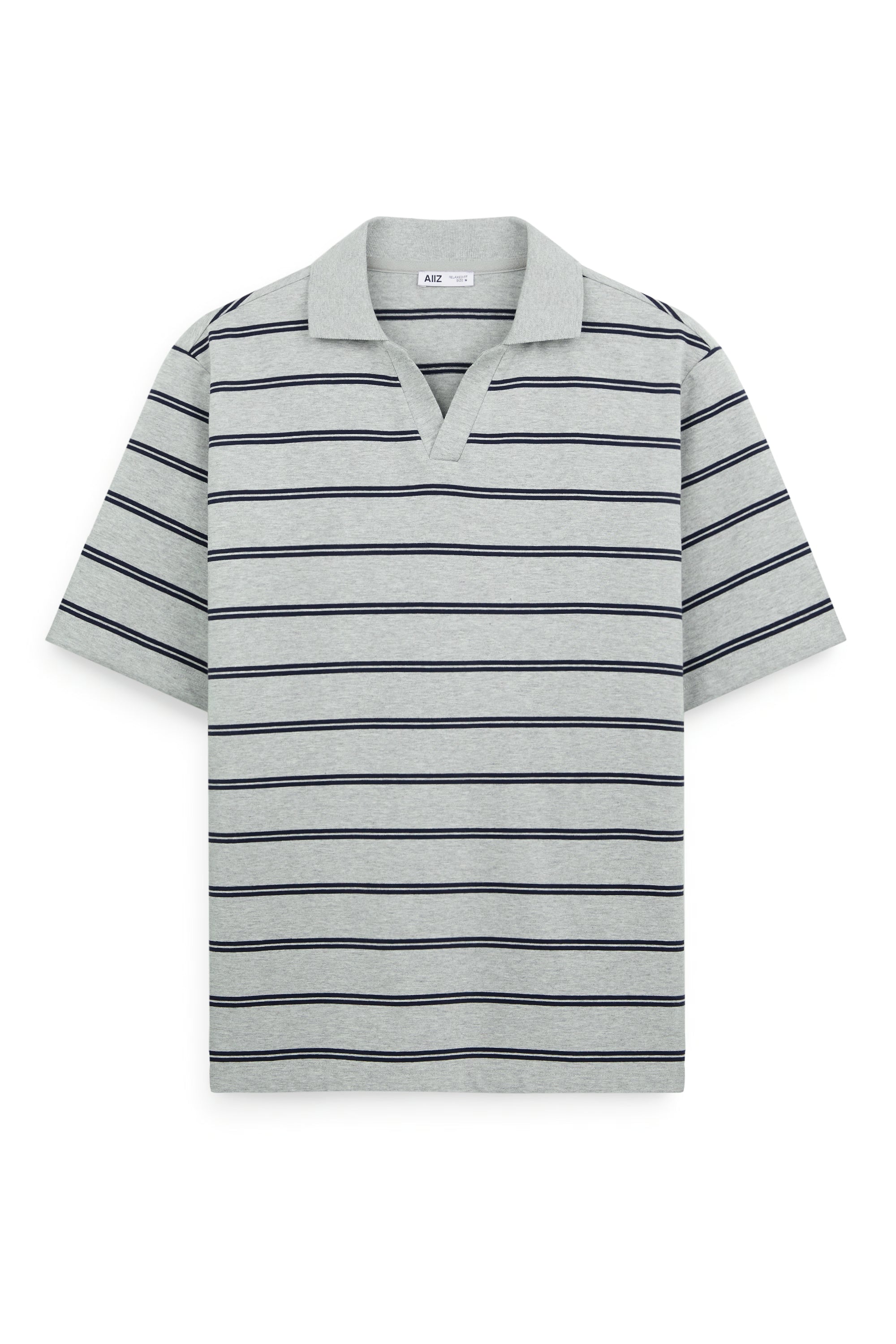 AIIZ Men’s Striped Open Collar Polo Shirt (Top Dyed Grey / S)