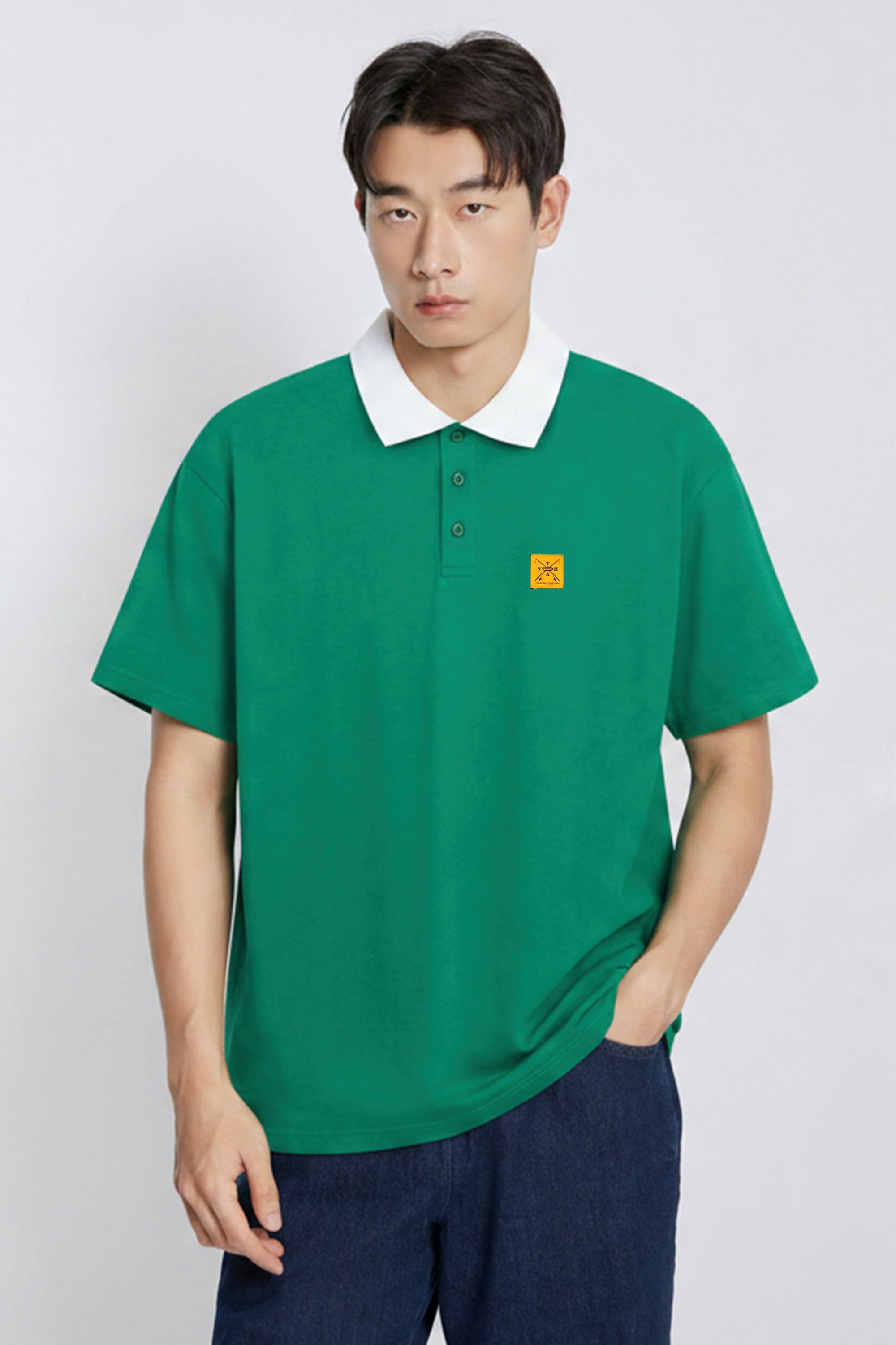 AIIZ Men’s Fishing Society Club Contrast Open Collar Polo Shirt (Green / S)