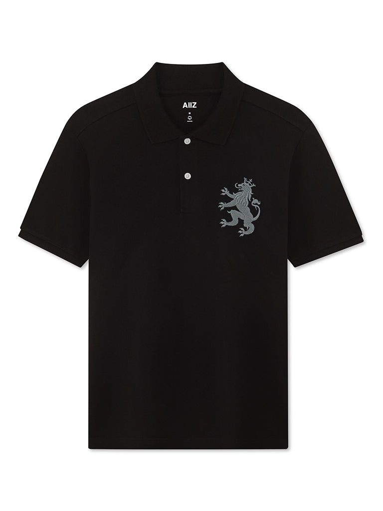 Men's Big Lion Pique Polo Shirts (Black / S)