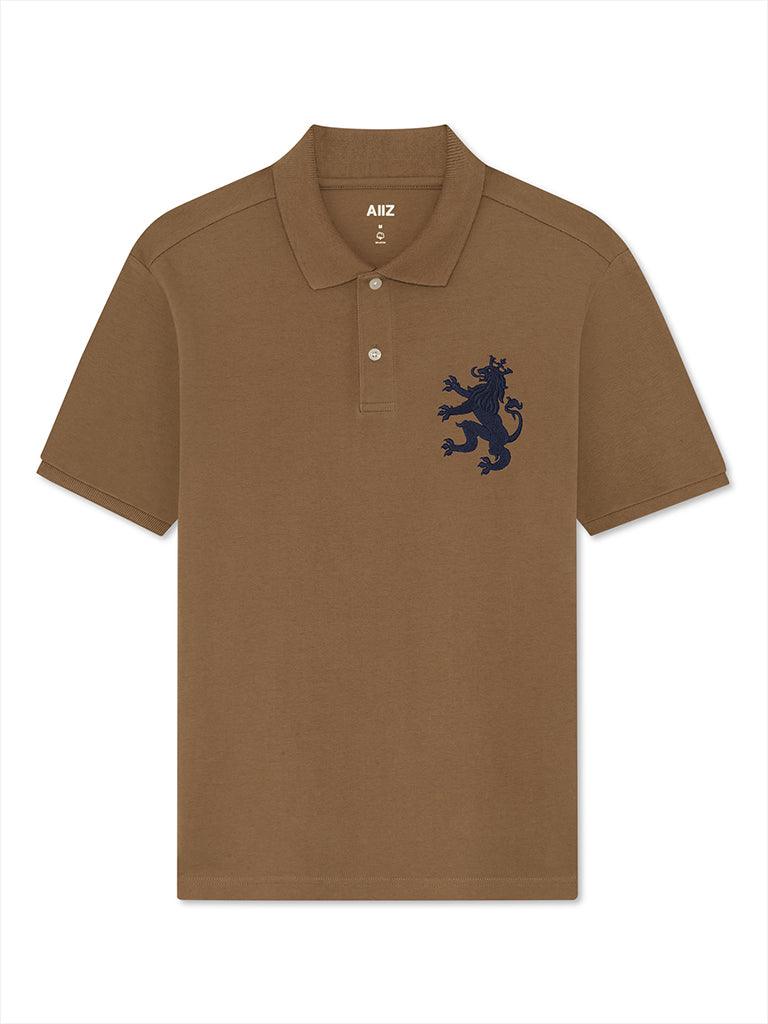 Men's Big Lion Pique Polo Shirts (Brown / S)