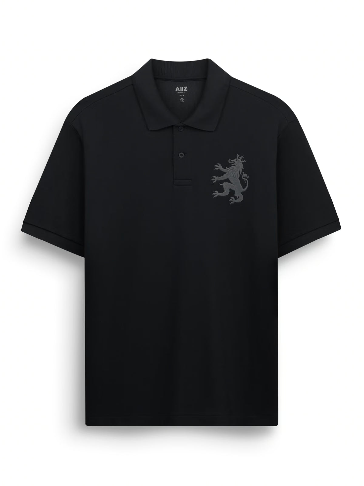 AIIZ Men's Big Lion Pique Polo Shirt (Black / S)