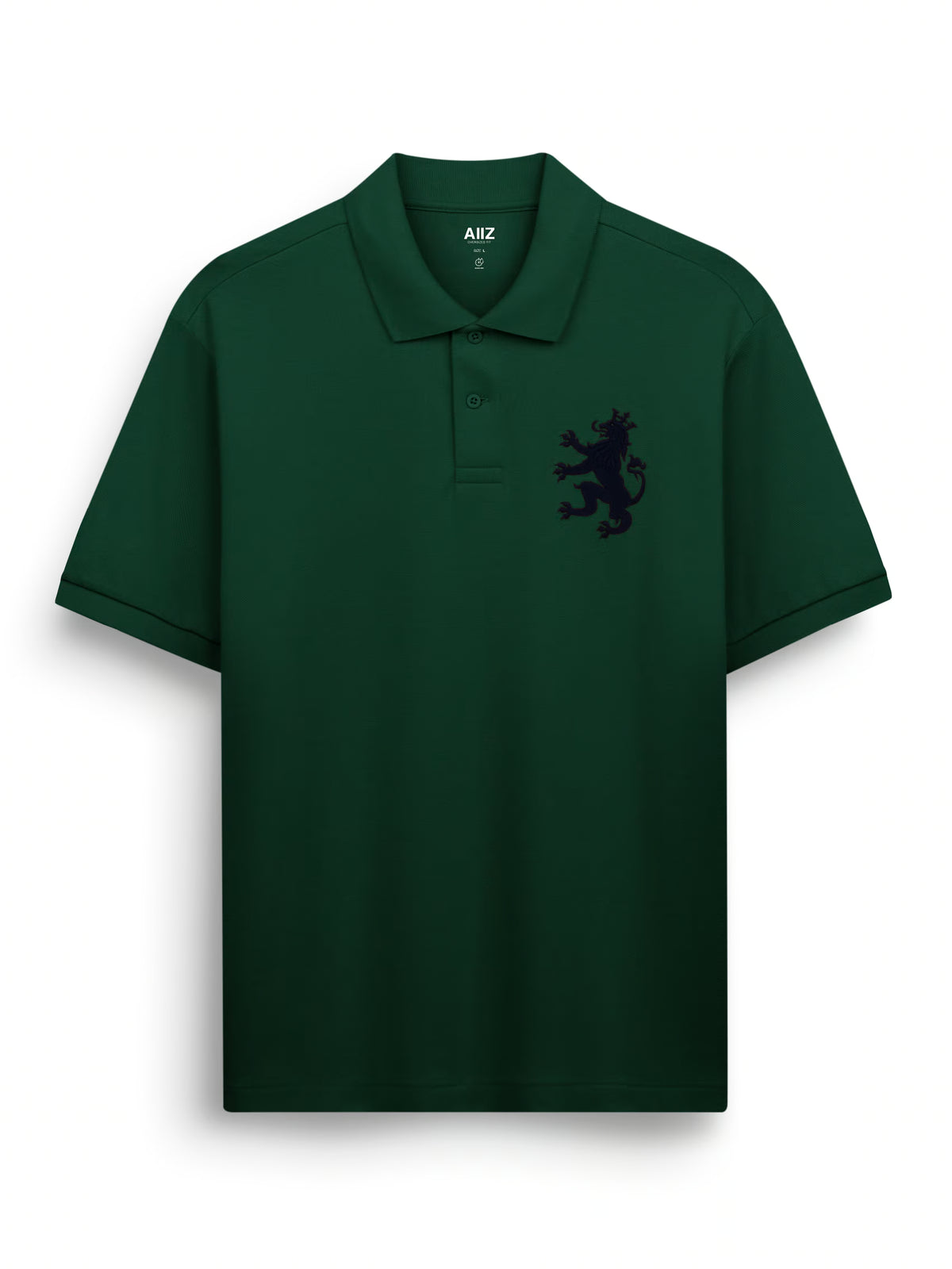 AIIZ Men's Big Lion Pique Polo Shirt (Dark Green / S)