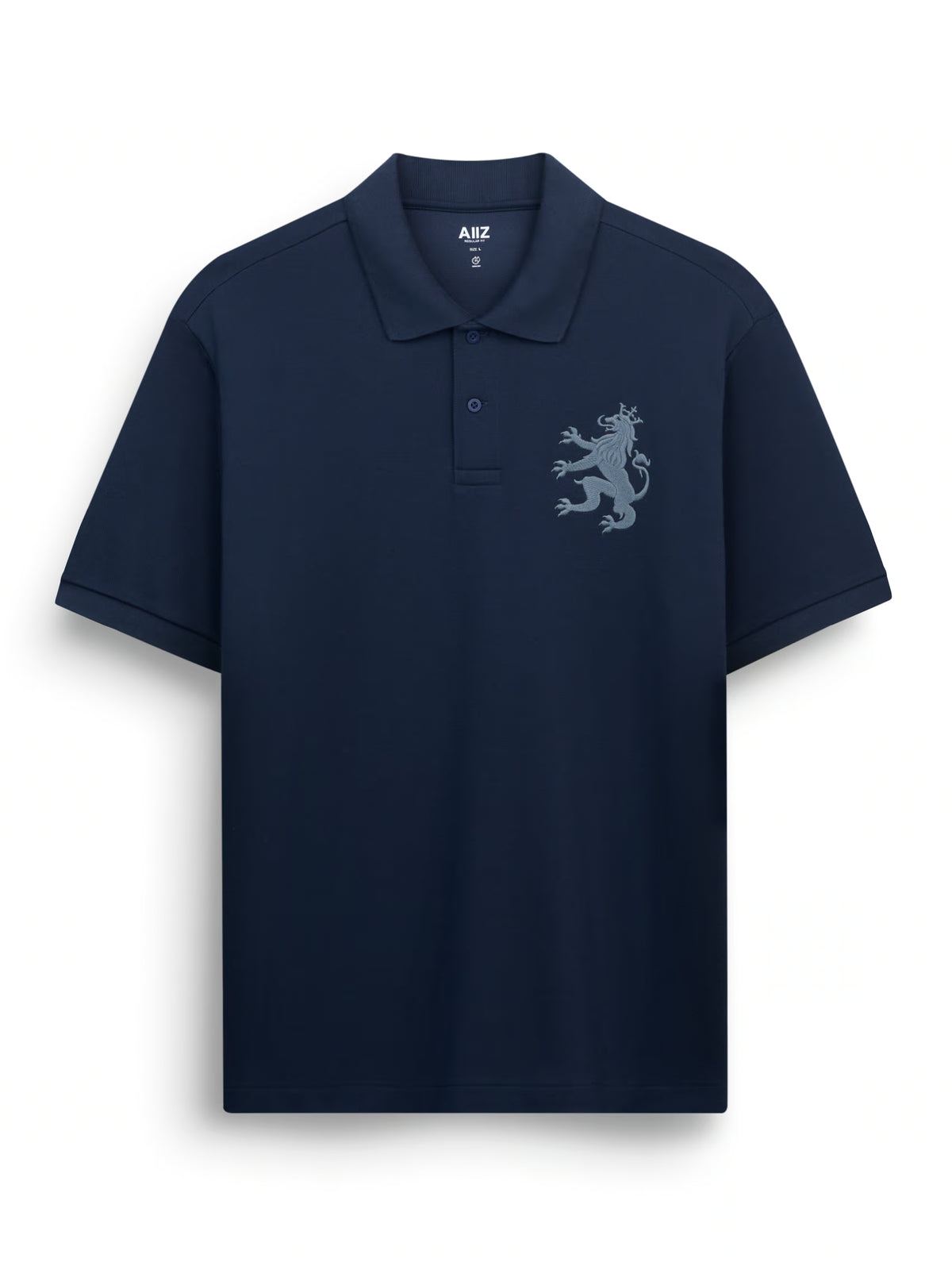 AIIZ Men's Big Lion Pique Polo Shirt (Navy / S)