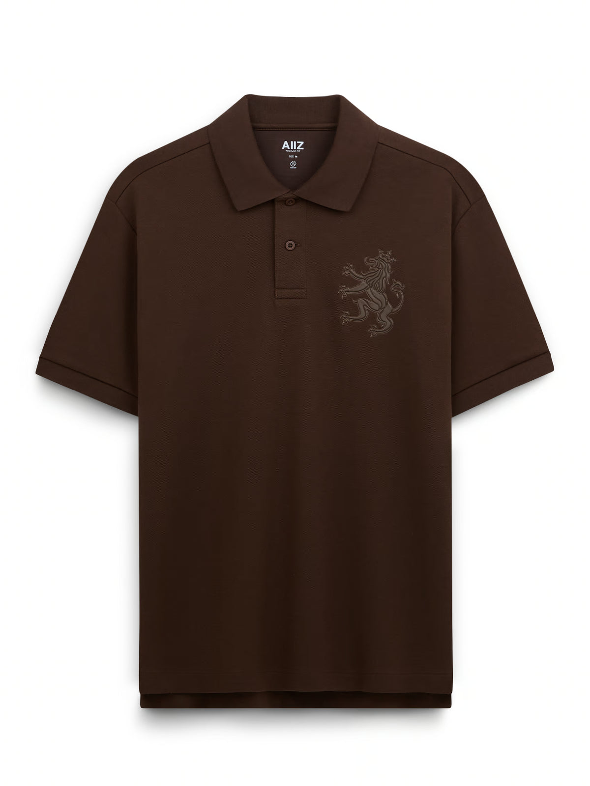 AIIZ Men's Big Lion Pique Polo Shirt (Dark Brown / S)