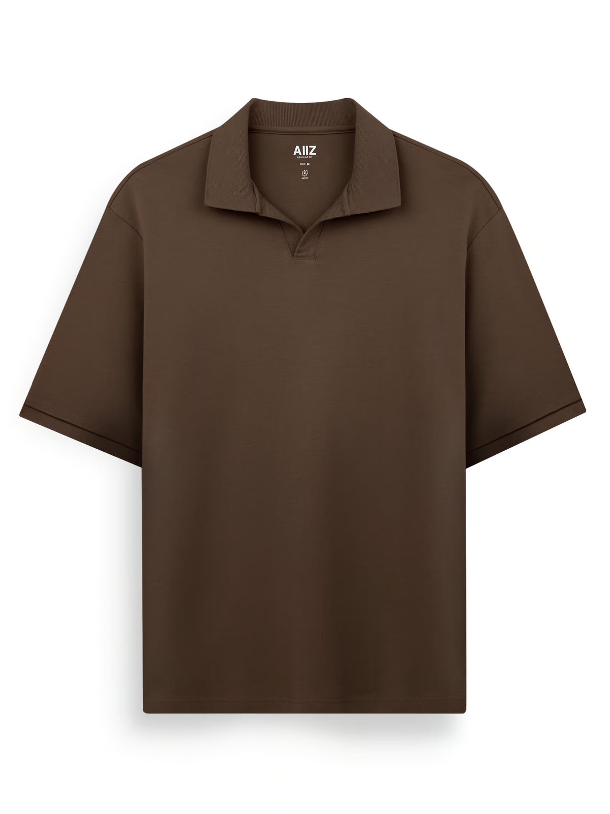 AIIZ Men's Open Collar Polo Shirt (Dark Brown / S)