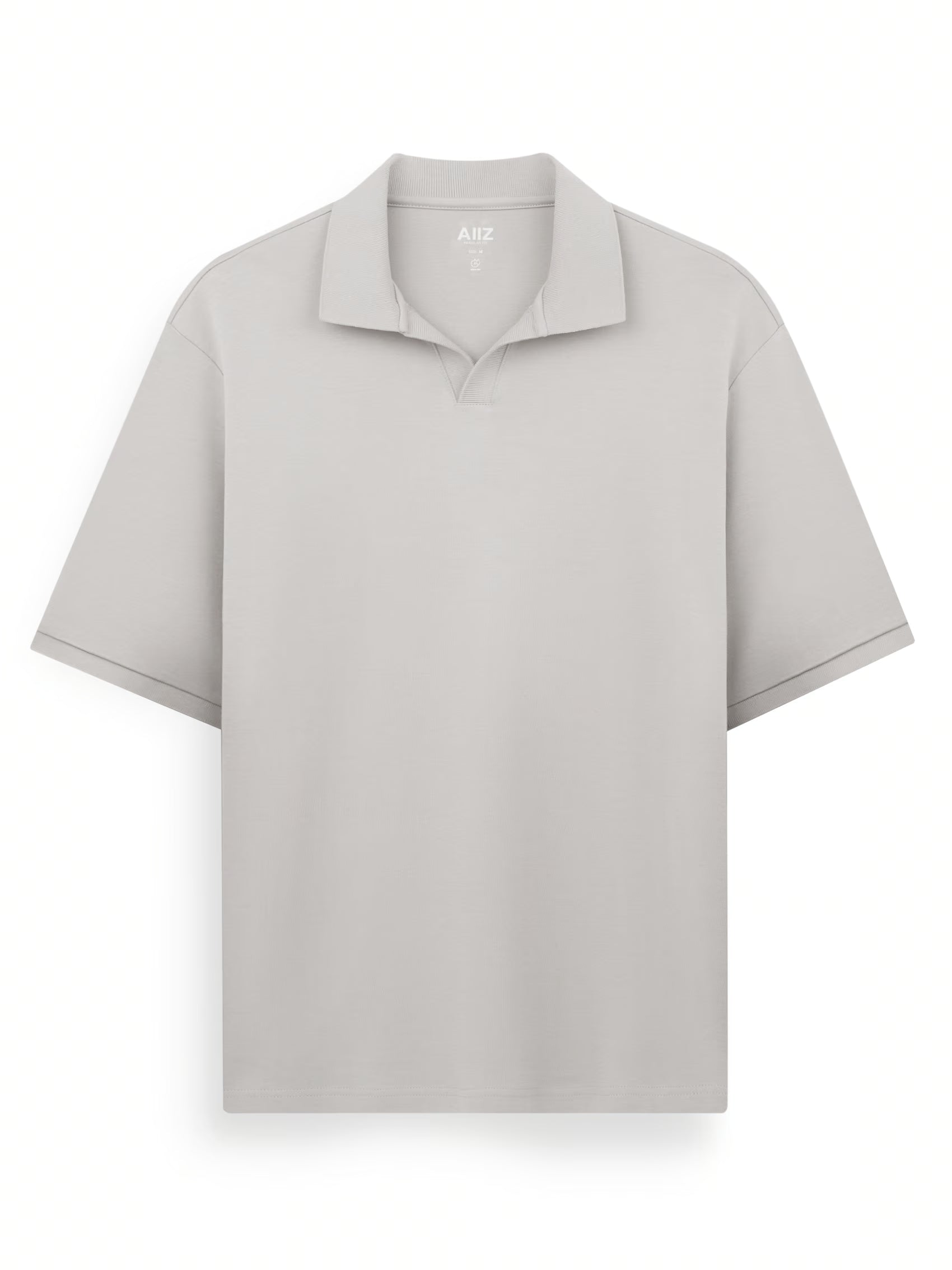 AIIZ Men's Open Collar Polo Shirt (Light Grey / S)