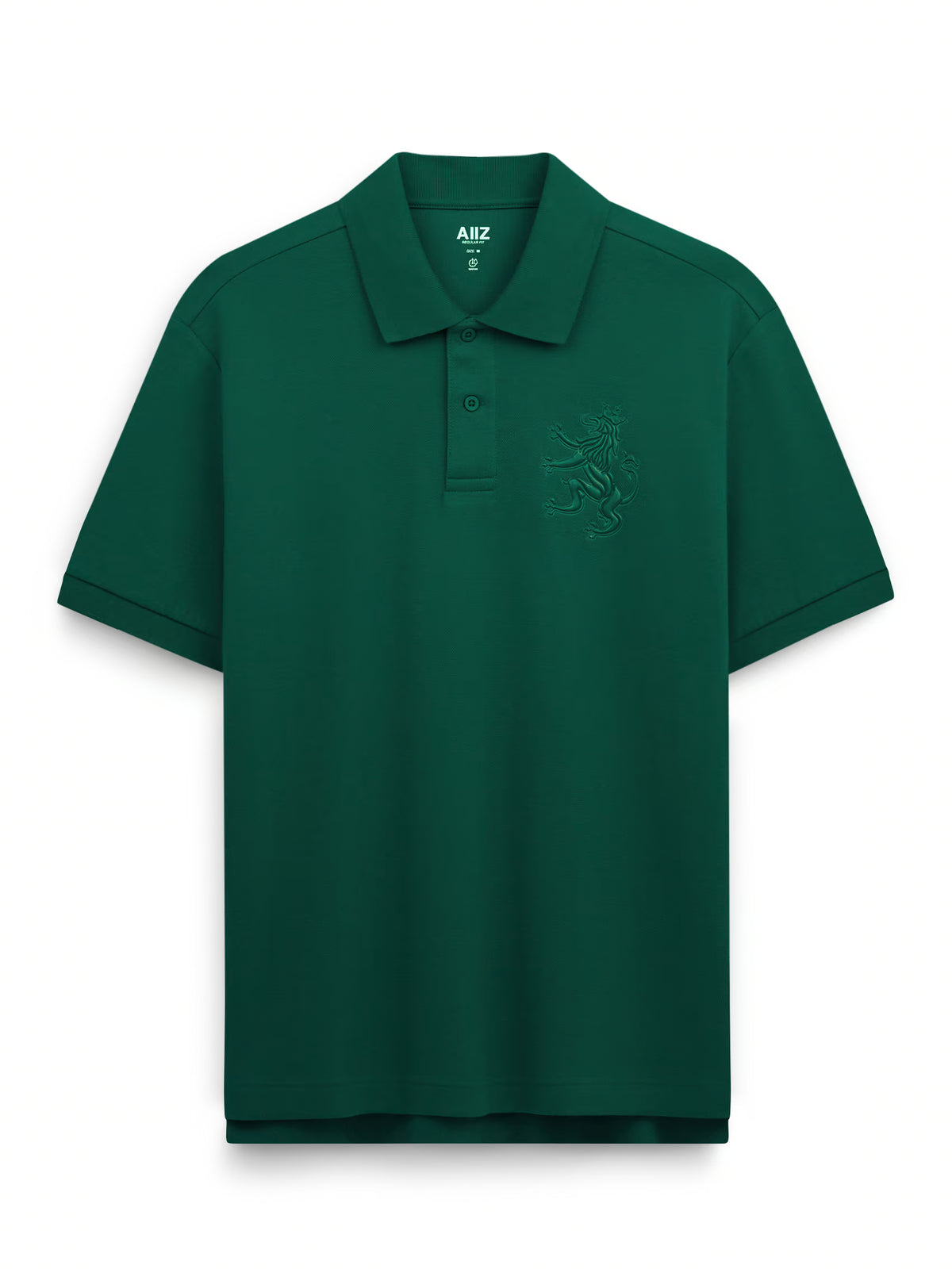 AIIZ Men's Big Lion Pique Polo Shirt (Dark Green / S)