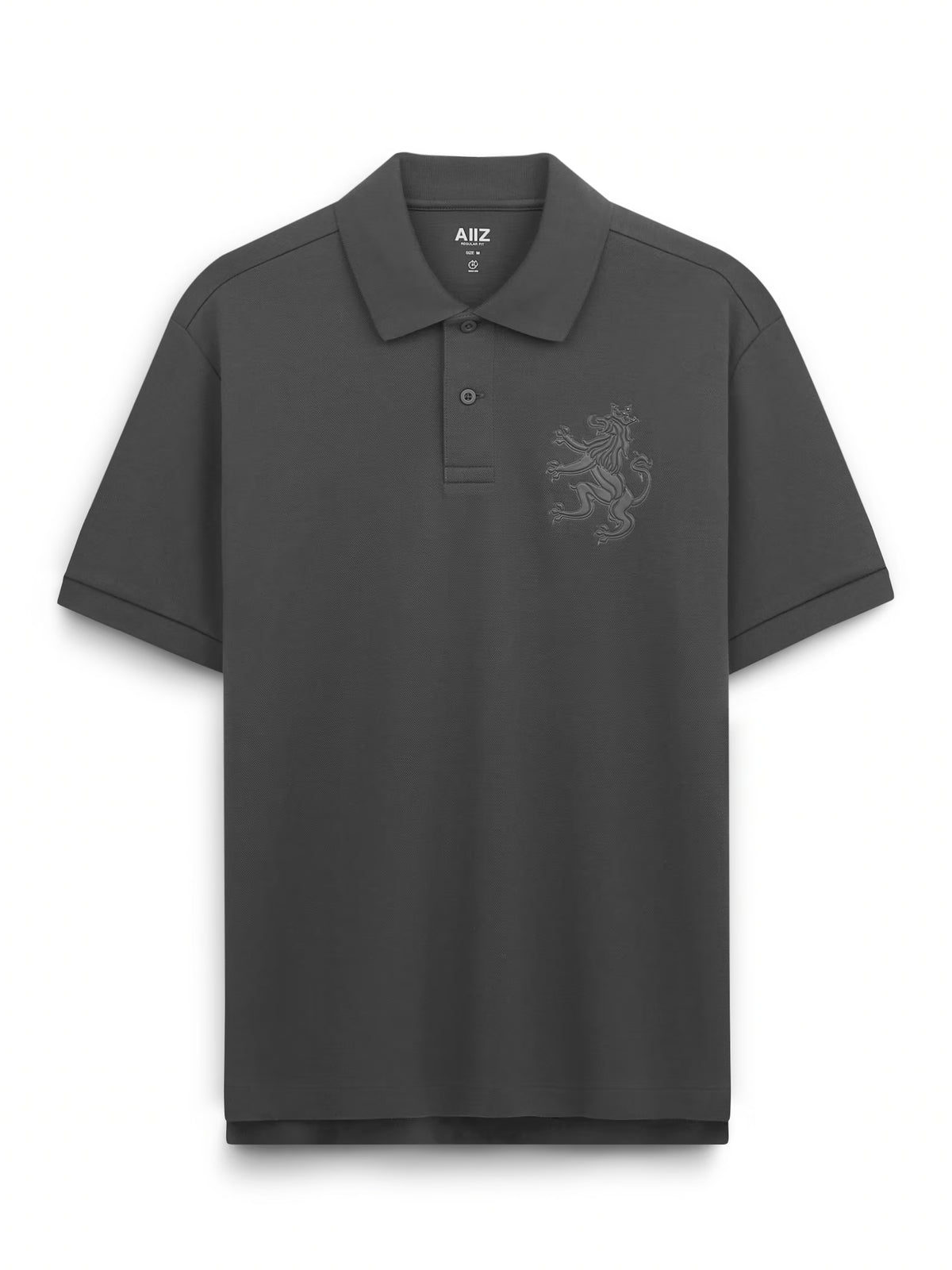 AIIZ Men's Big Lion Pique Polo Shirt (Dark Grey / S)