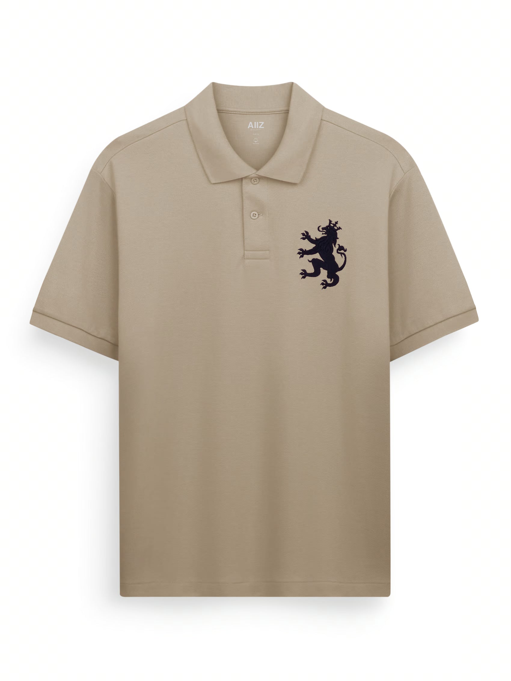 AIIZ Men's Big Lion Pique Polo Shirt (Beige / S)