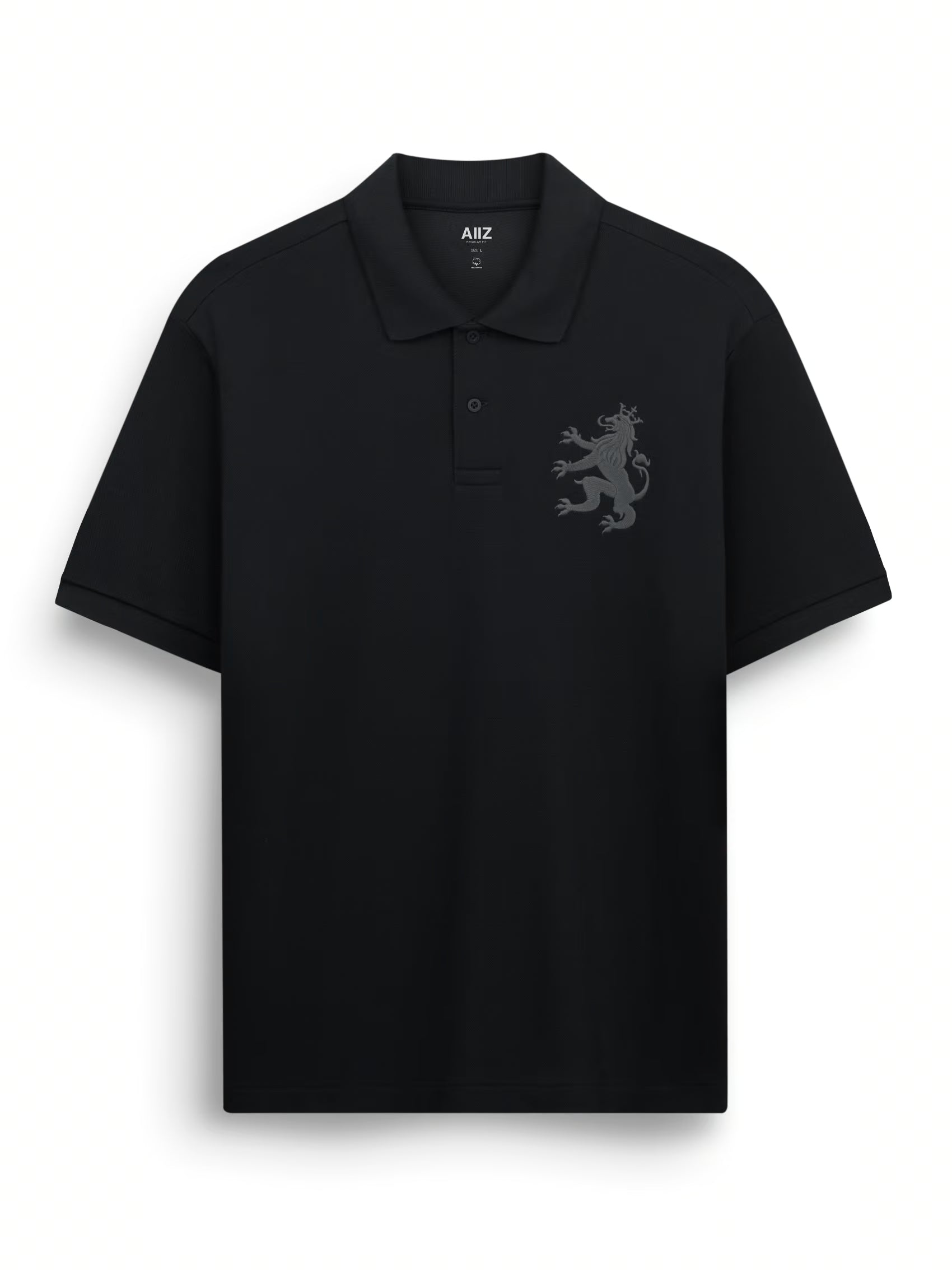 AIIZ Men's Big Lion Pique Polo Shirt (Black / S)