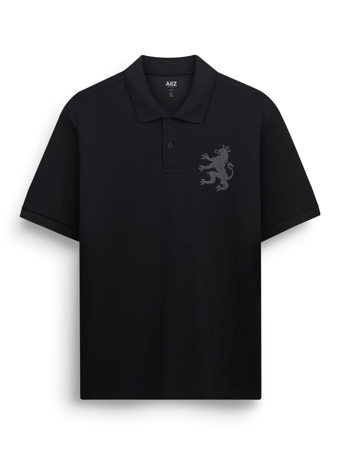 AIIZ Men's Big Lion Pique Polo Shirt (Black / S)