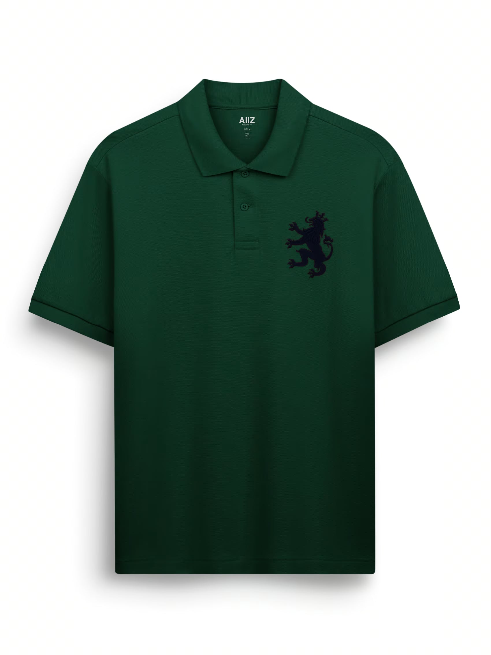 AIIZ Men's Big Lion Pique Polo Shirt (Dark Green / S)