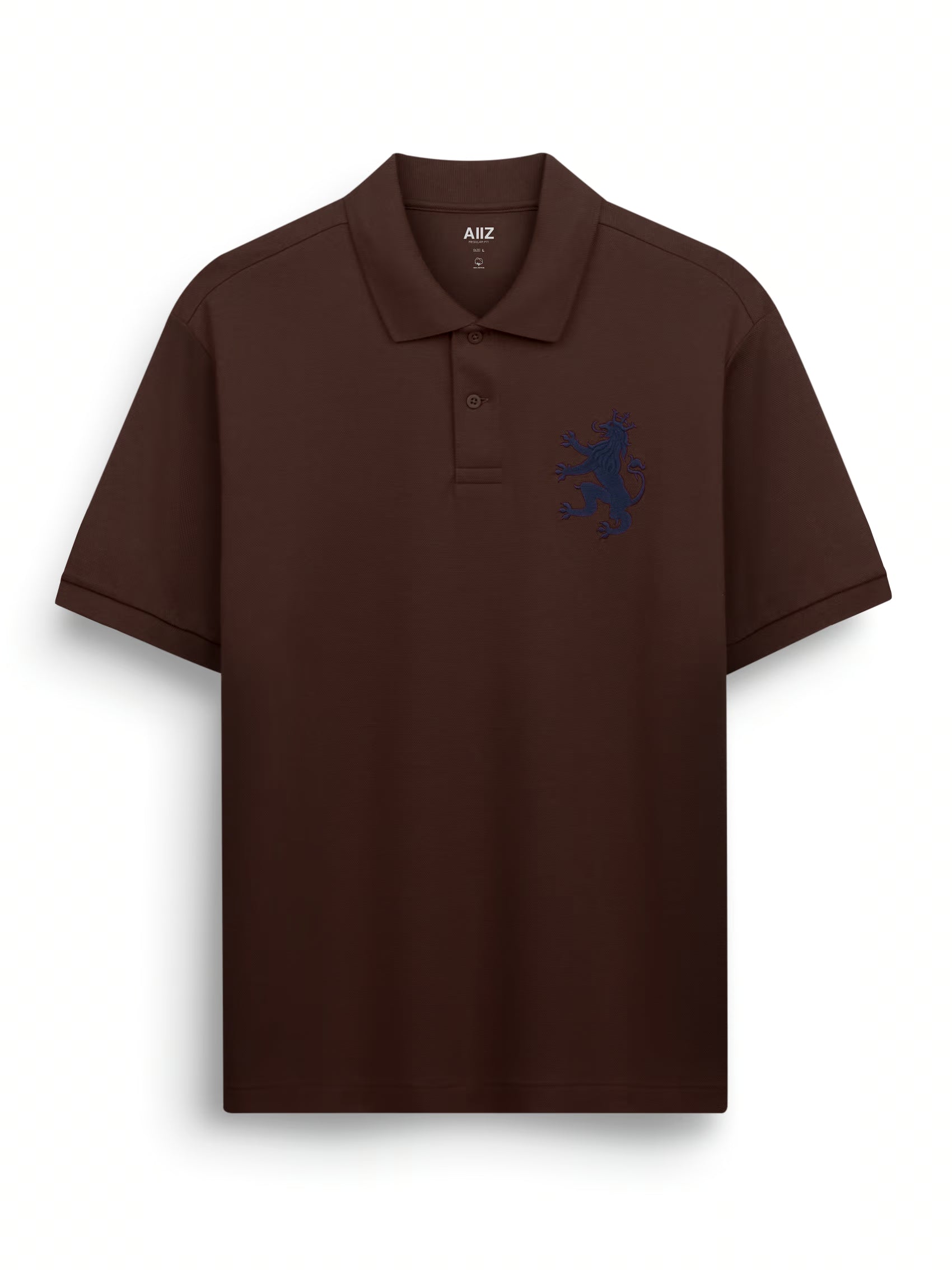 AIIZ Men's Big Lion Pique Polo Shirt (Dark Brown / S)