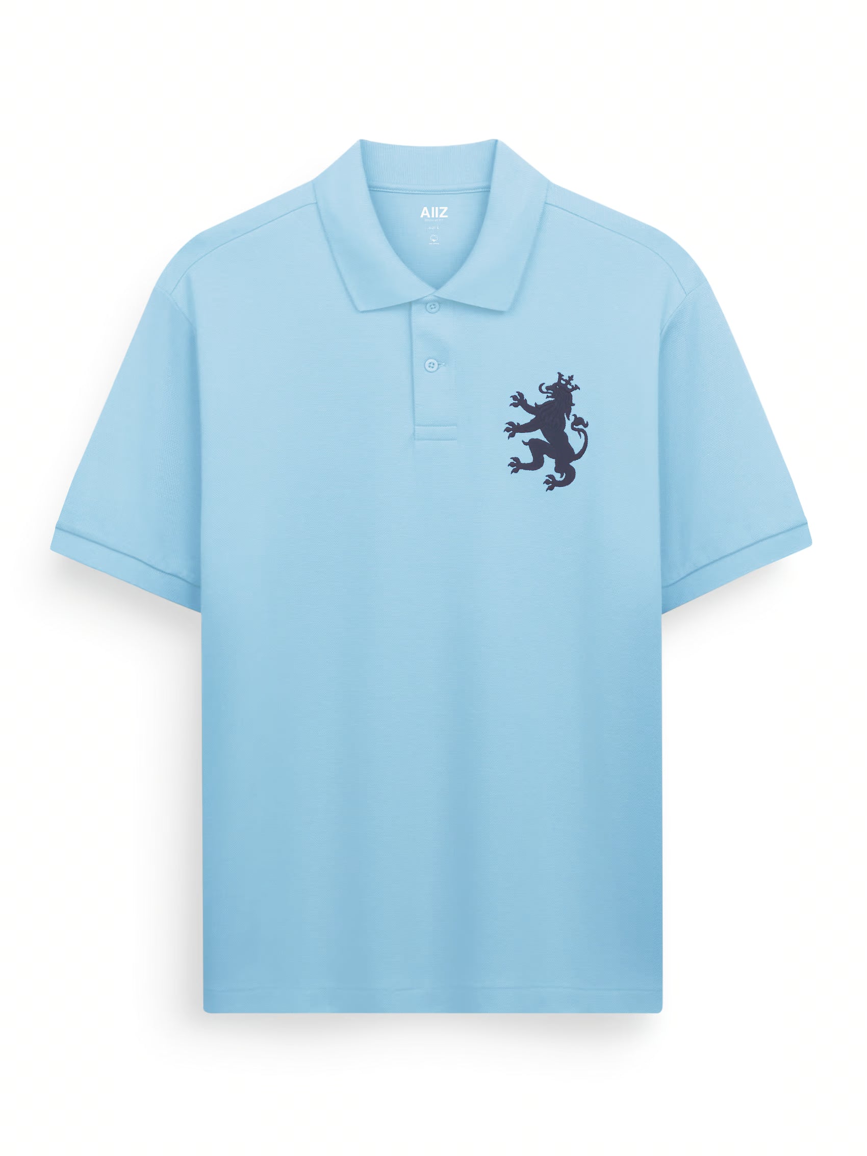 AIIZ Men's Big Lion Pique Polo Shirt (Light Blue / S)