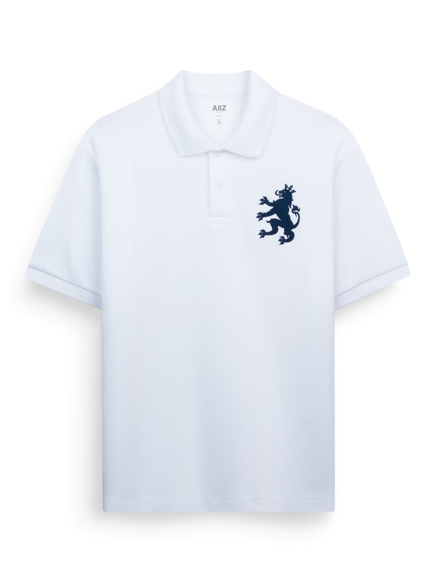 AIIZ Men's Big Lion Pique Polo Shirt (White / S)