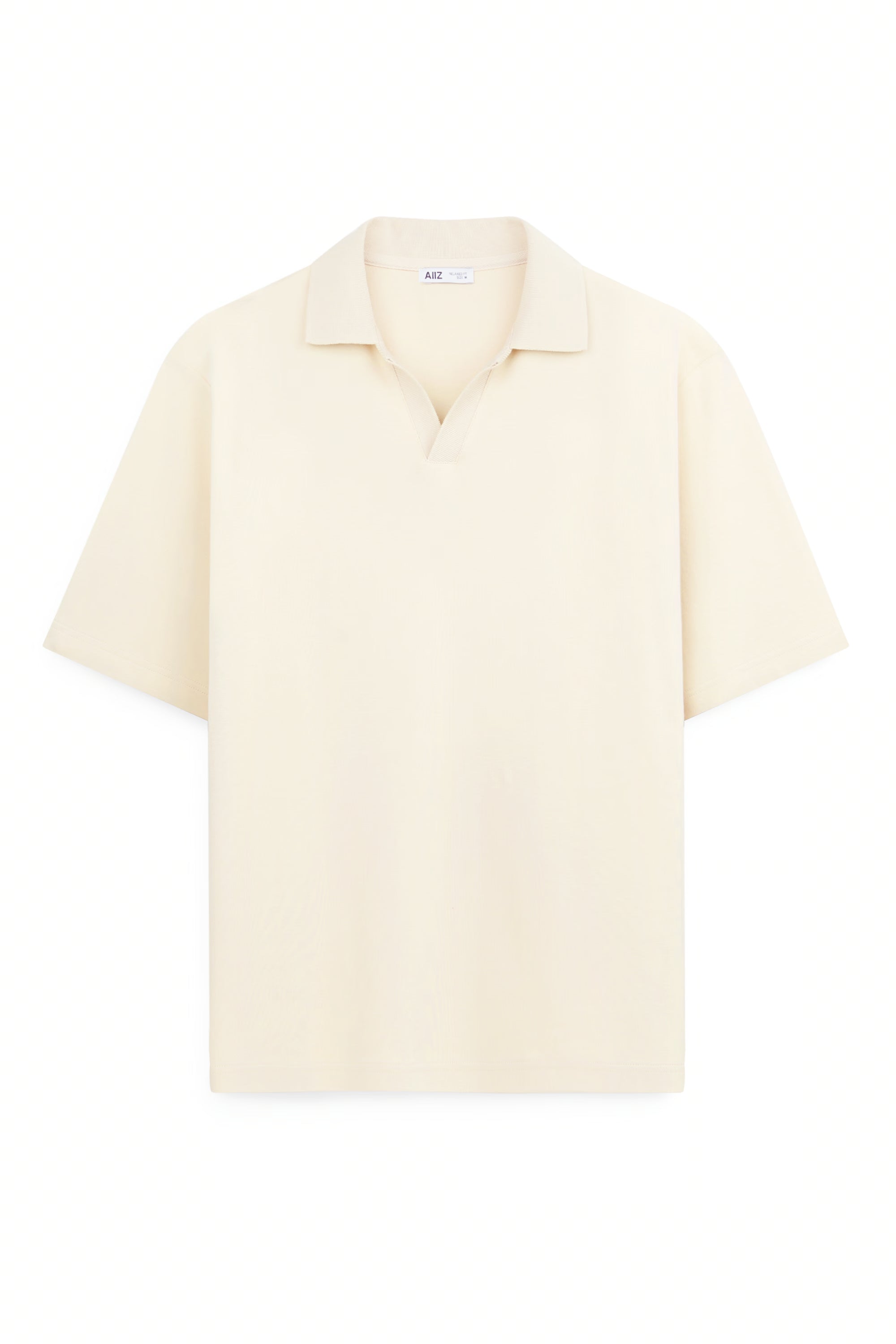 AIIZ Men's Open Collar Polo Shirt (Beige / S)