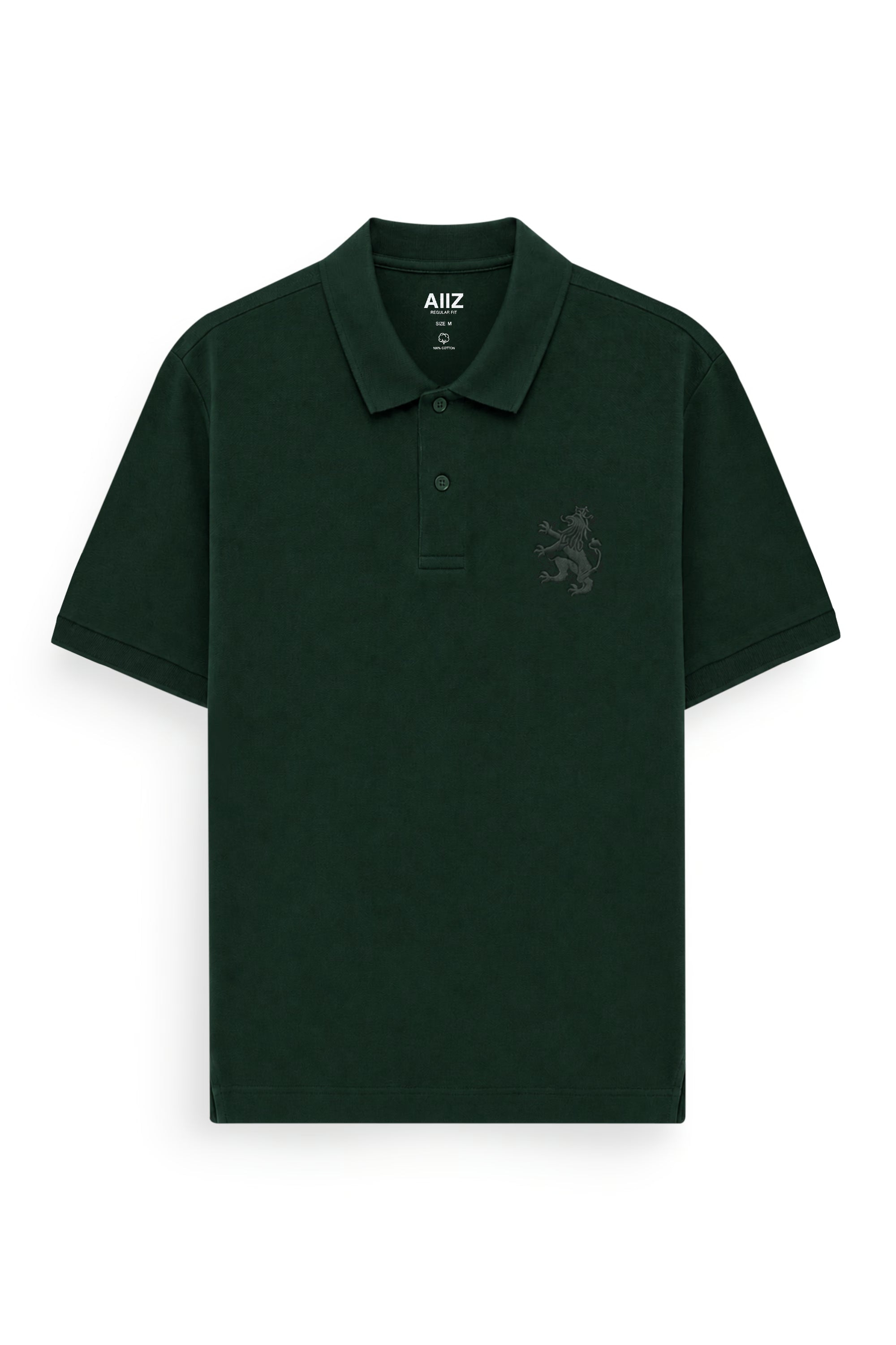 AIIZ Men's Lion Pique Polo Shirt (Dark Green / S)