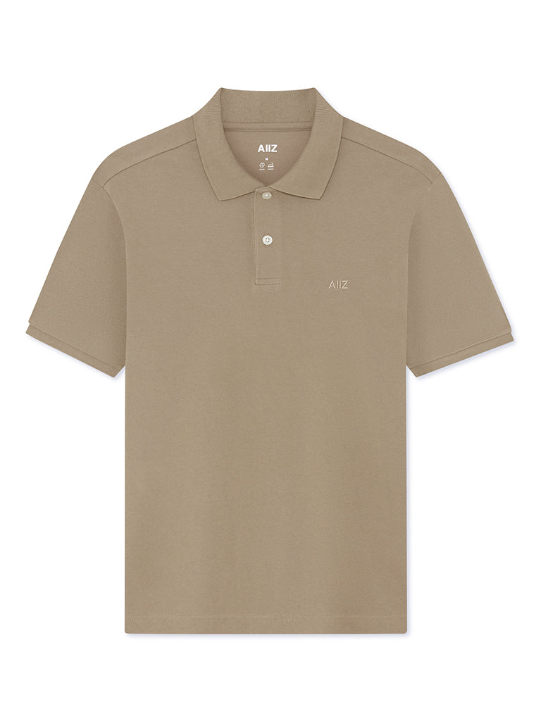 Men’s Cotton Polyester AIIZ Logo Polo Shirt (Khaki / S)