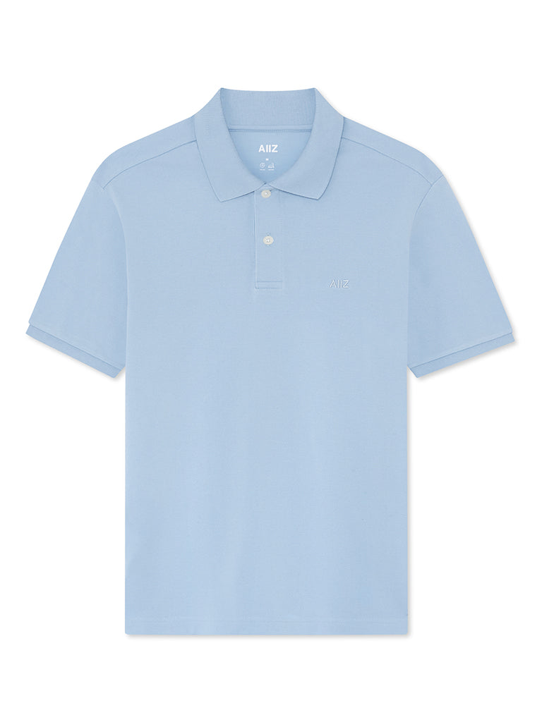 Men’s Cotton Polyester AIIZ Logo Polo Shirt (Light Blue / S)