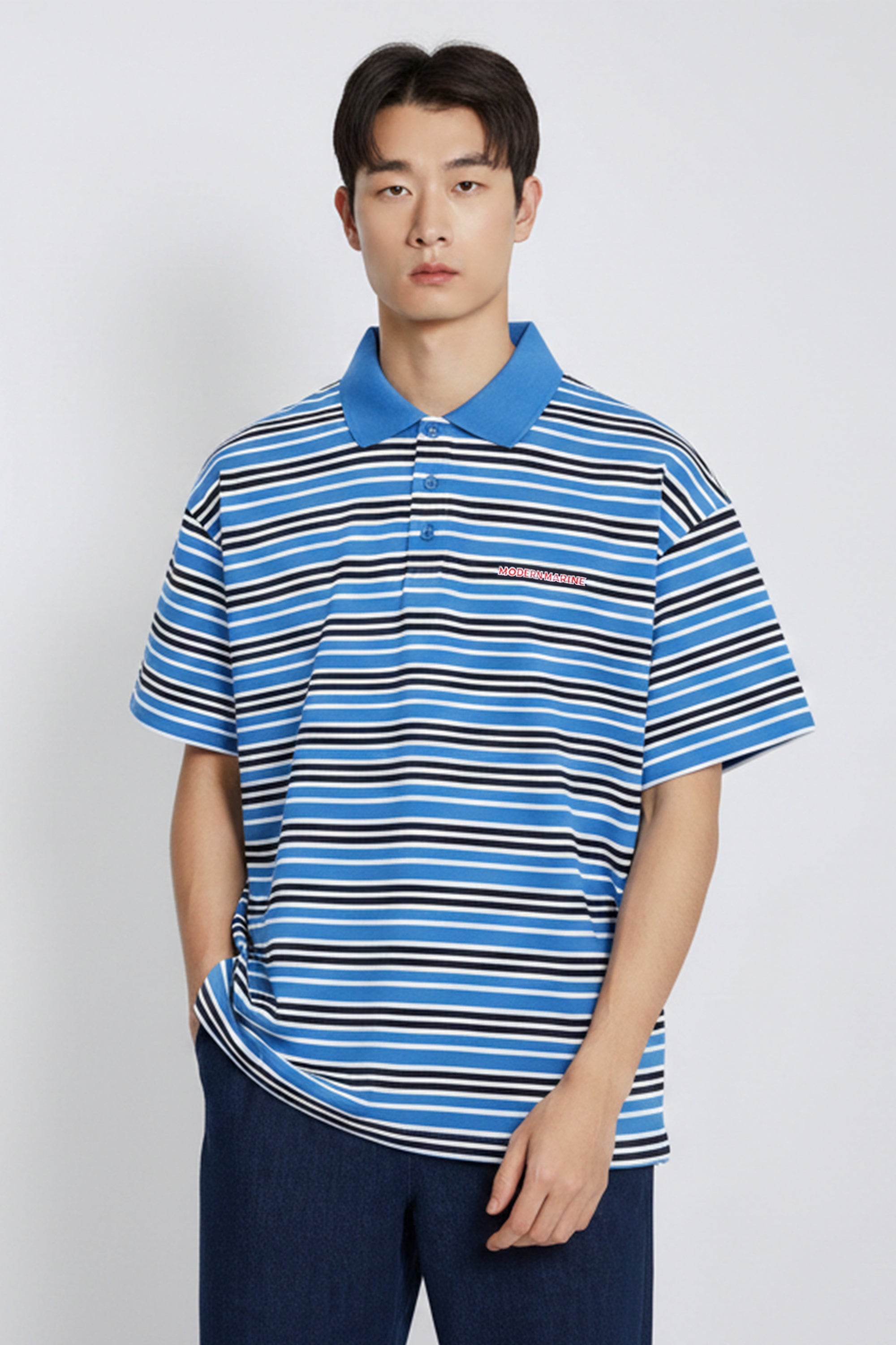 AIIZ Men's Fishing Society Club Striped Polo Shirt (Blue / S)