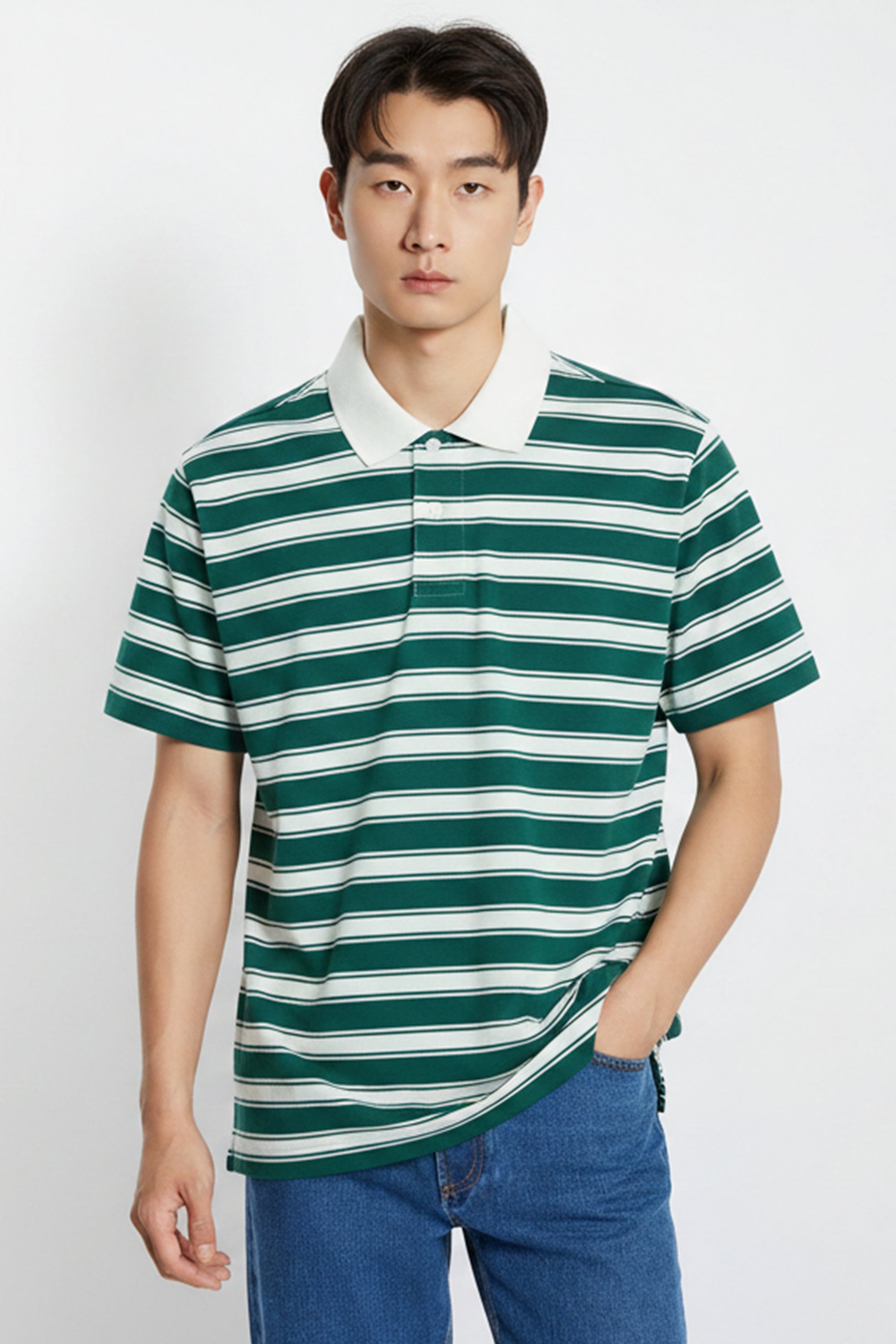 AIIZ Men's Striped Polo Shirt (Green / S)
