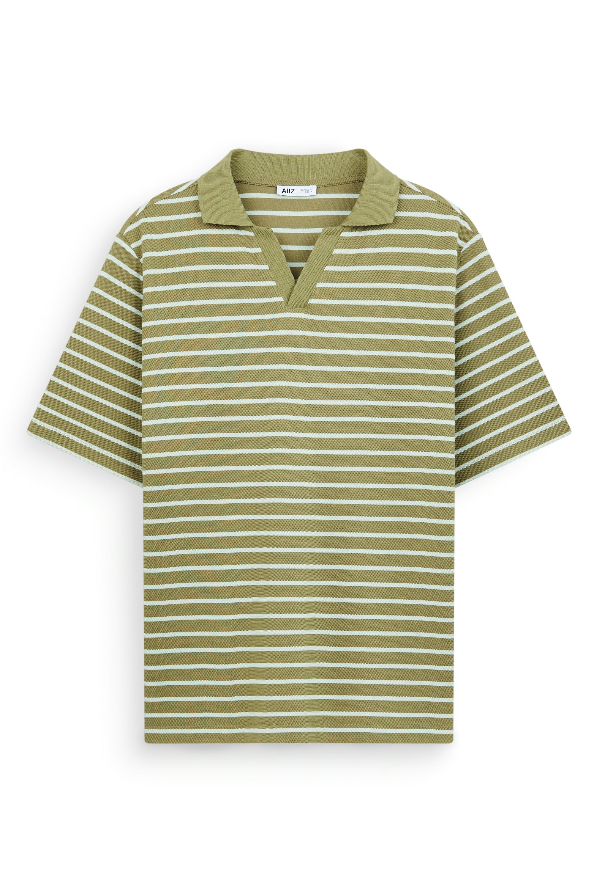 AIIZ Men’s Striped Open Collar Polo Shirt (Olive / S)