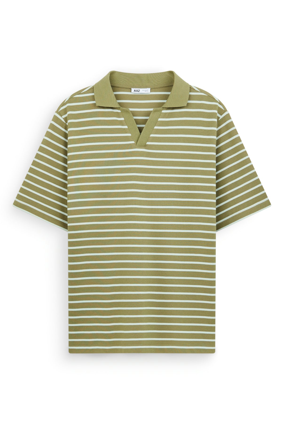 AIIZ Men’s Striped Open Collar Polo Shirt (Olive / S)