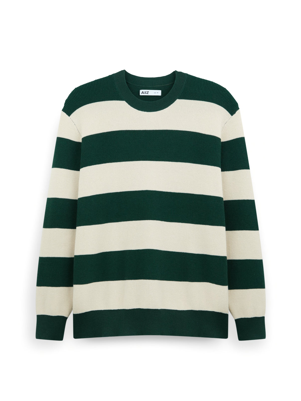 AIIZ Men's Striped Ribbed-Knit Sweater (Dark Green / S)